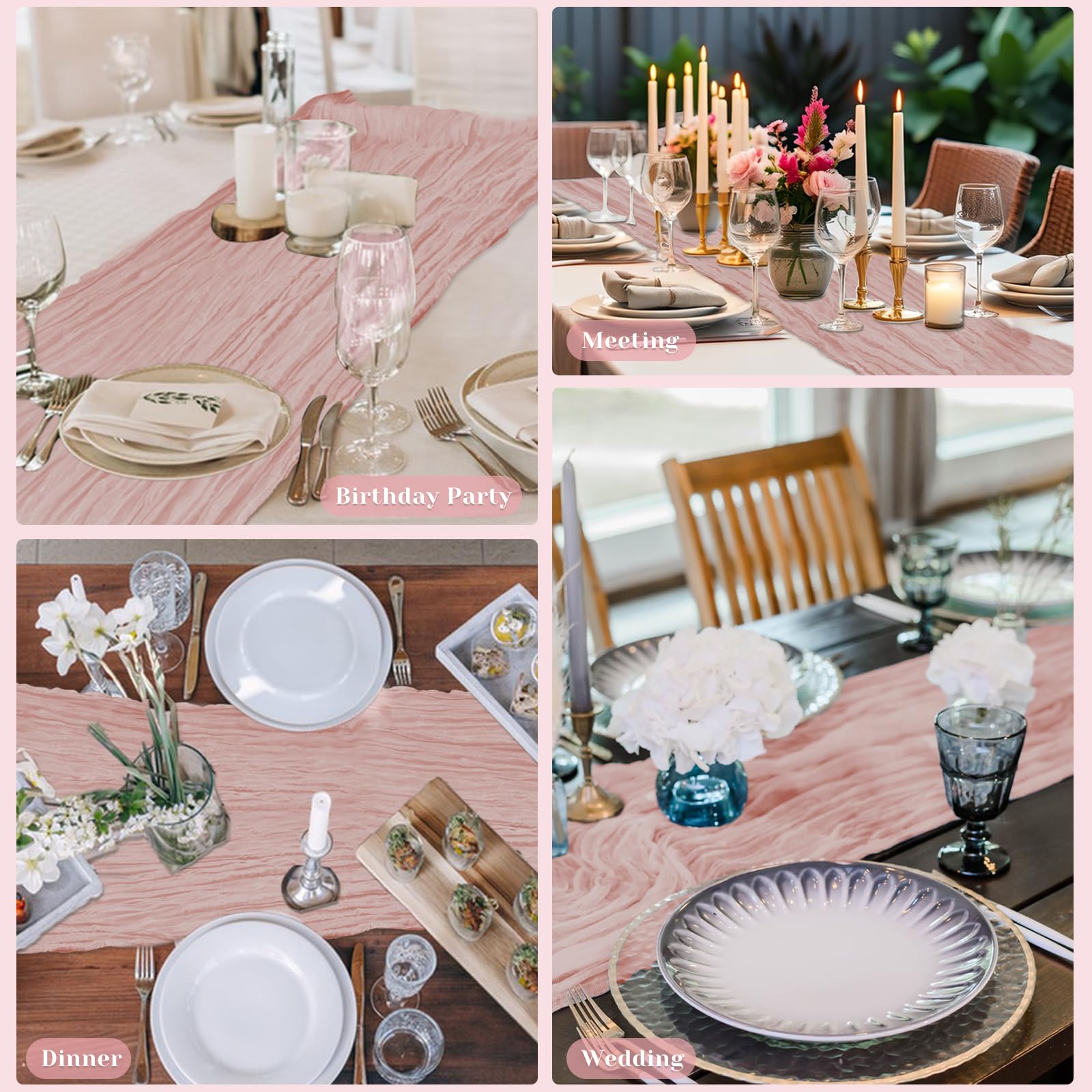 Pink Table Runner, 10Ft 120in Cheesecloth Table Runner, Gauze Rustic Cheese Cloth Table Runners for Wedding, Party, Baby & Brida