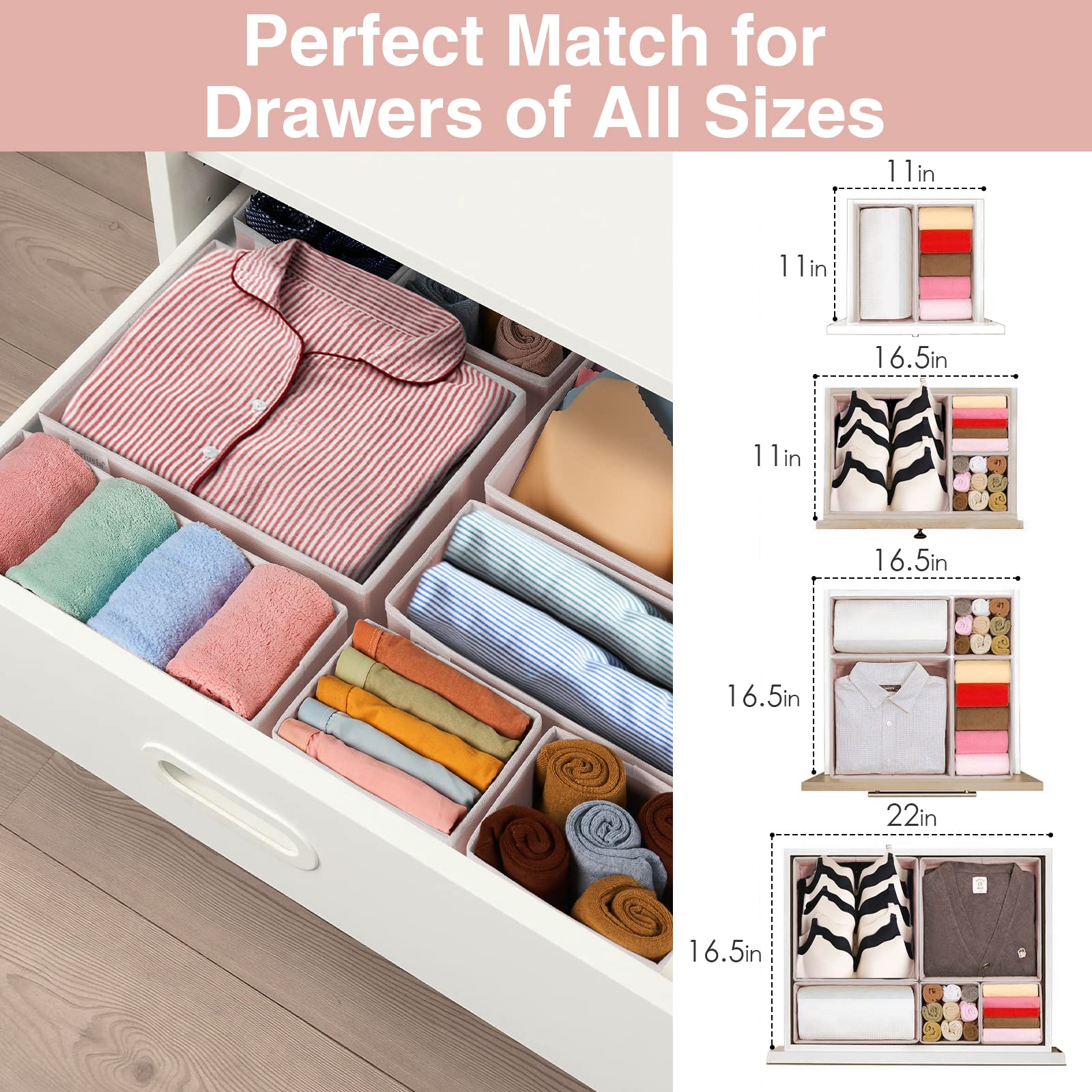 Drawer Organizer Clothes, 8 Pack Underwear Drawer Organizer, Foldable Cloth Storage Box Closet Dresser Drawer Divider Organizer
