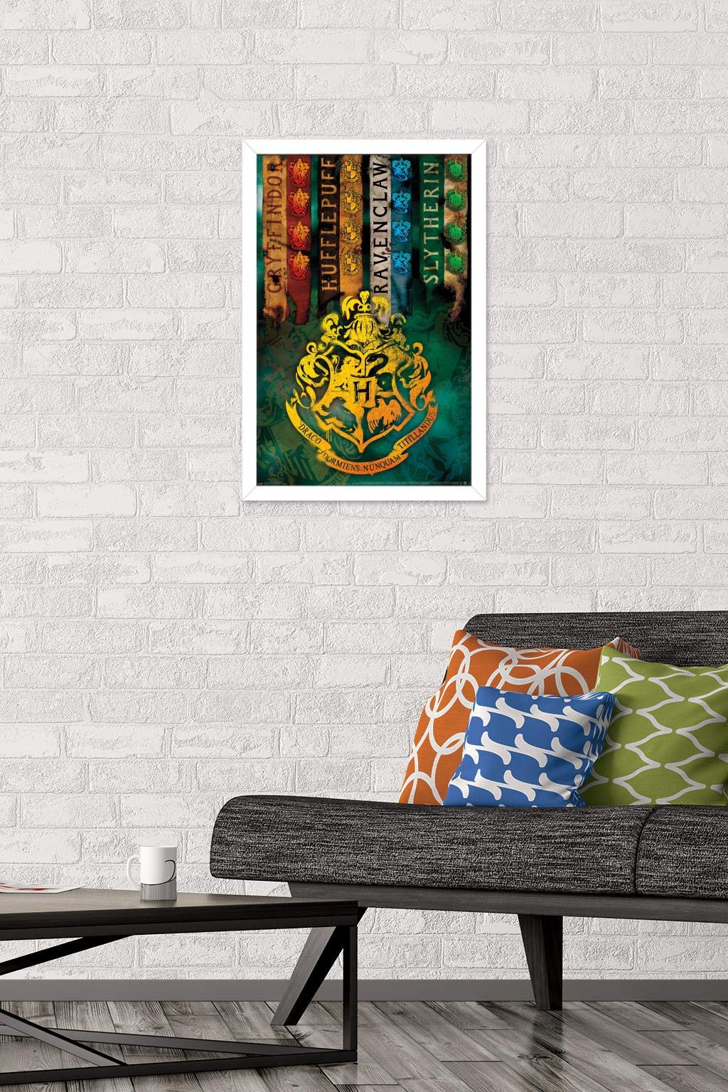Trends International The Wizarding World: Harry Potter - House Crests Wall Poster, 14.725'' X 22.375'', White Framed Version