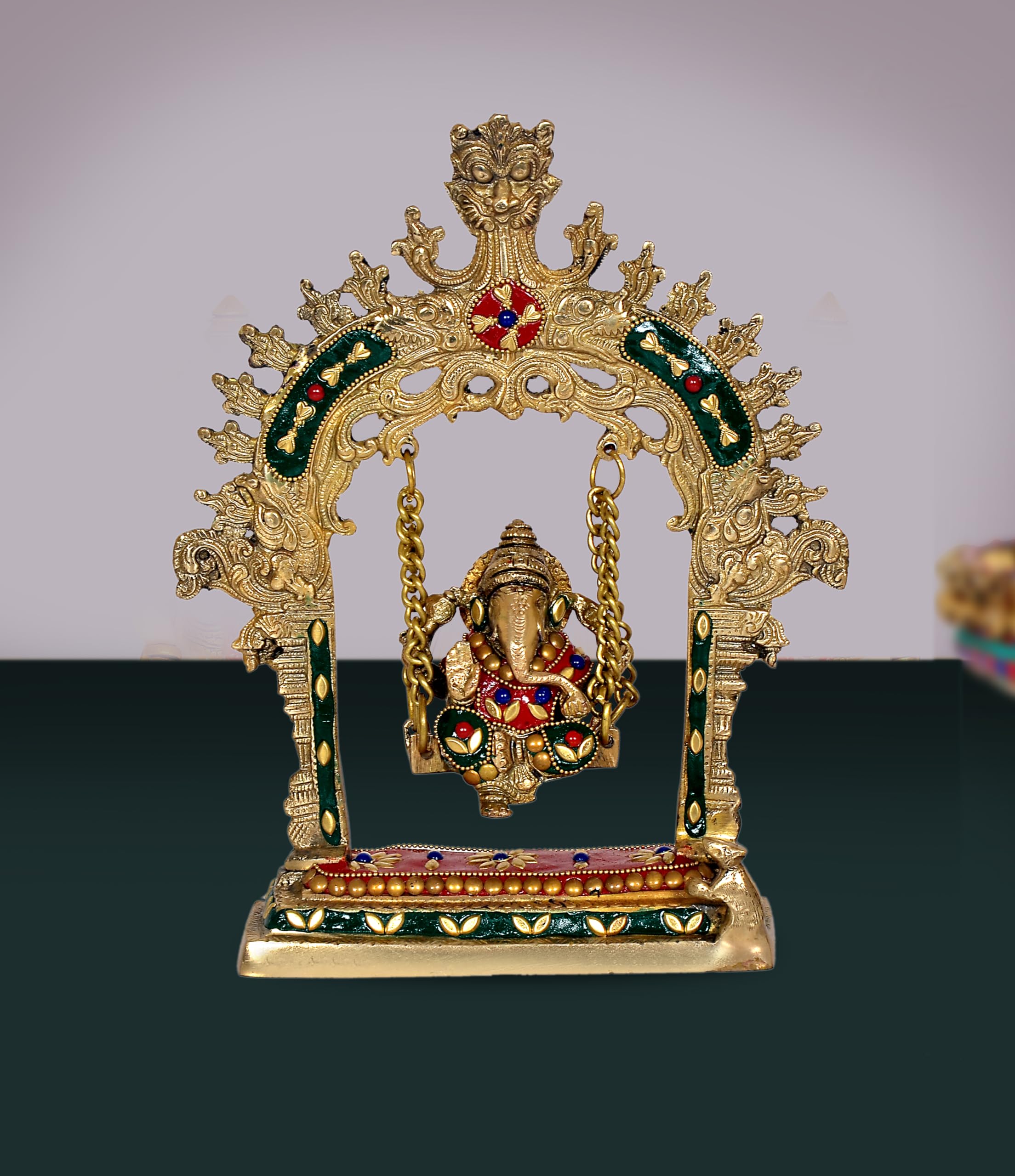 Aona Brass Ganesha Ganesh Swing Jhula Statue Idol Murti, Height : 10 Inch