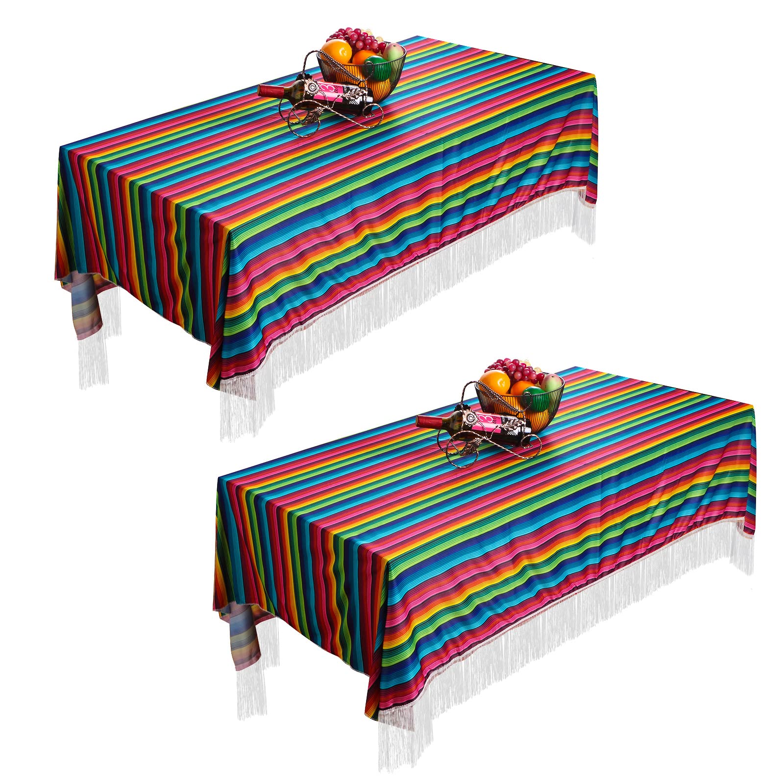 2 Pieces 79 x 55 Inch Mexican Tablecloth Serape Blanket Rectangle Fiesta Table Runner Colored Striped Table Cover for Cinco De M