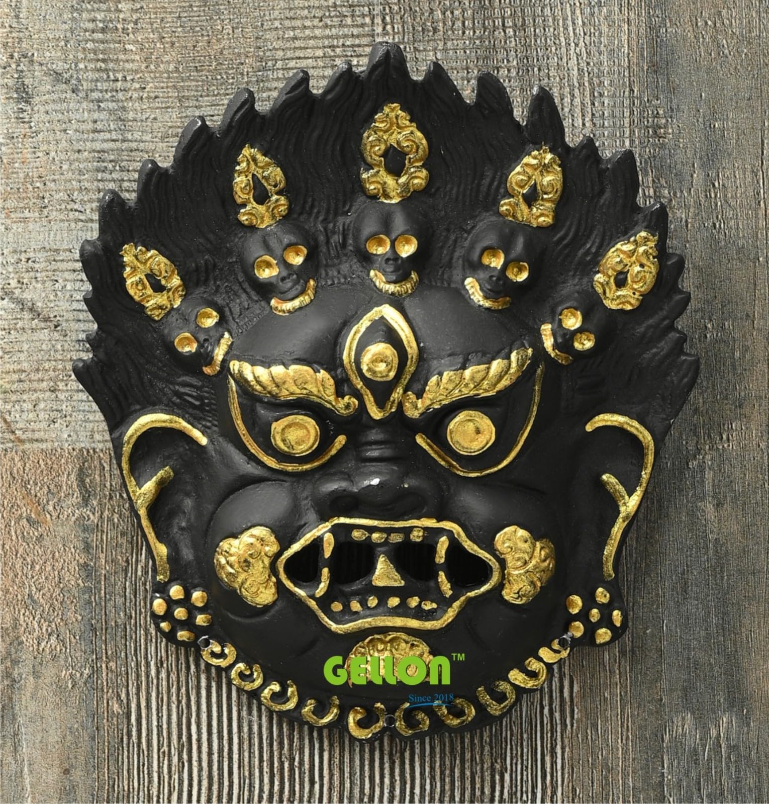 Gellon Mahakaal Face Mask Wall Hanging Nazar Battu In Matte Black Finish, Evil Eye For Your Home Shop & Office Entrance