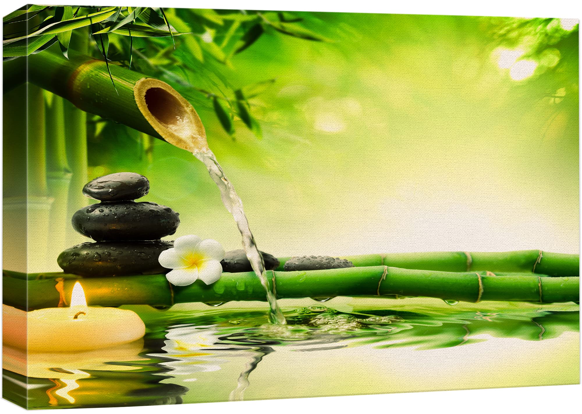 Wall26 Canvas Print Wall Art Zen Green Bamboo Daisy Flower Massage Stone Spa Jungle Nature Wilderness Photography Realism Landsc