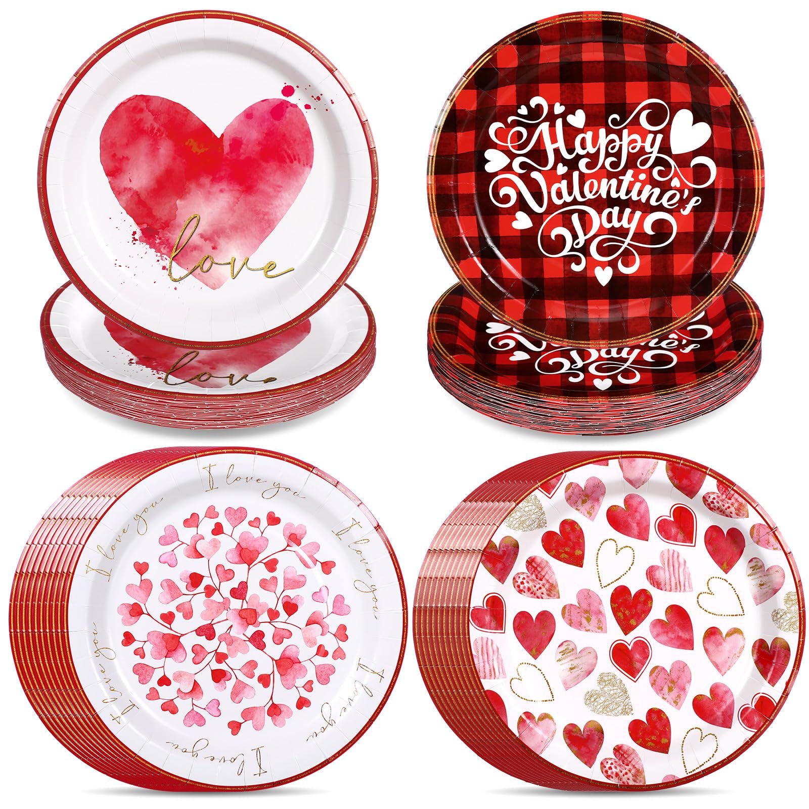 Moinchore 100 Pcs Valentine'S Day Paper Plates 9 Inches Valentine'S Day Disposable Plates Round Heart Dessert Plates Valentine'S