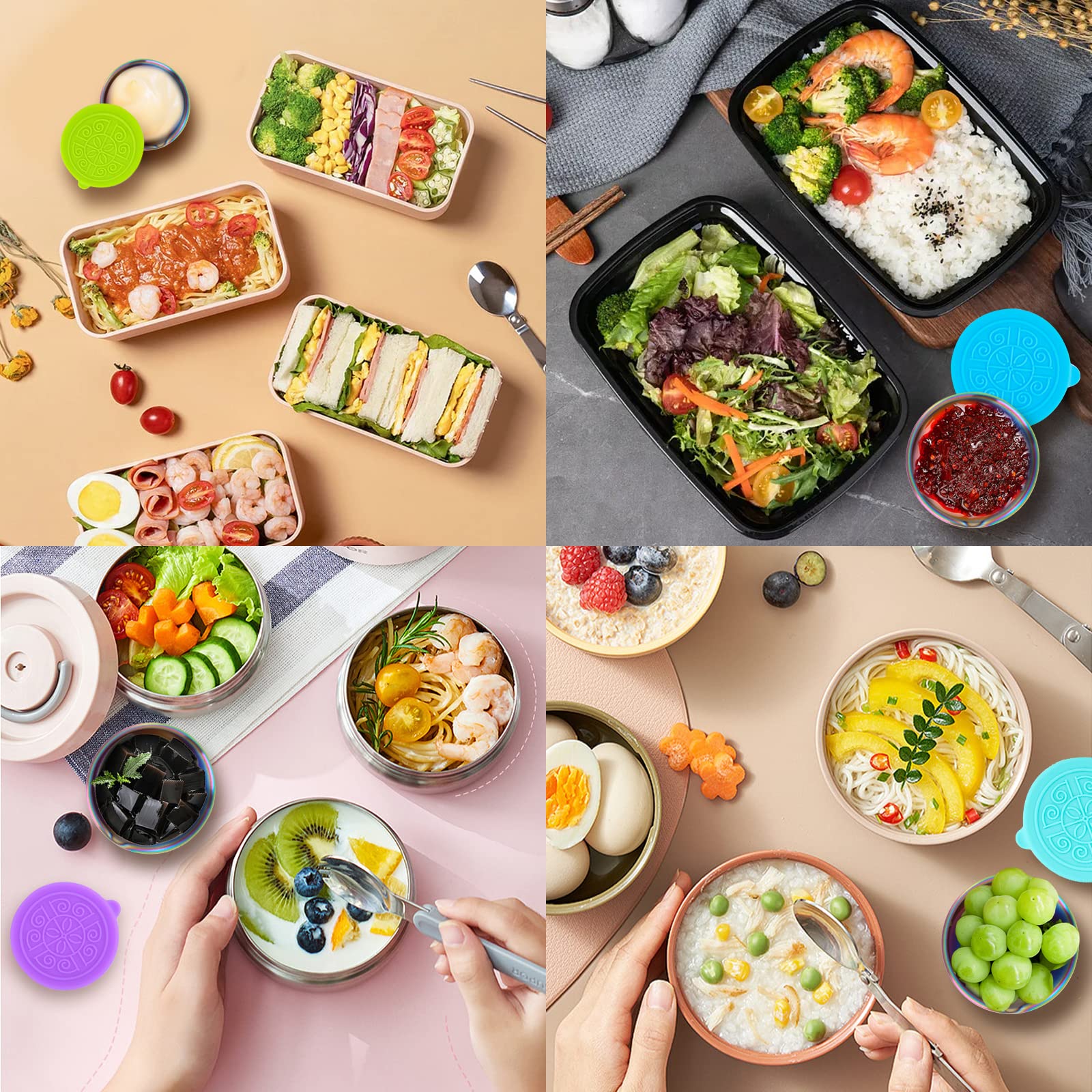 Salad Dressing Container To Go, 6X1.6 Oz Reusable Small Containers With Lids, Rainbow Sauce Containers For Lunch Box, 18/8 Stain