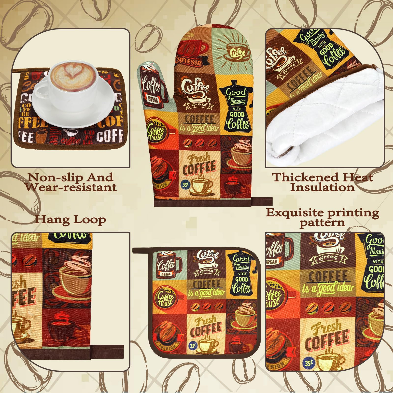 Fourluoo 10 Pcs Coffee Kitchen Decor and Accessories Coffee Oven Mitts and Pot Holders Set Dish Towels Farmhouse Kitchen Decor R