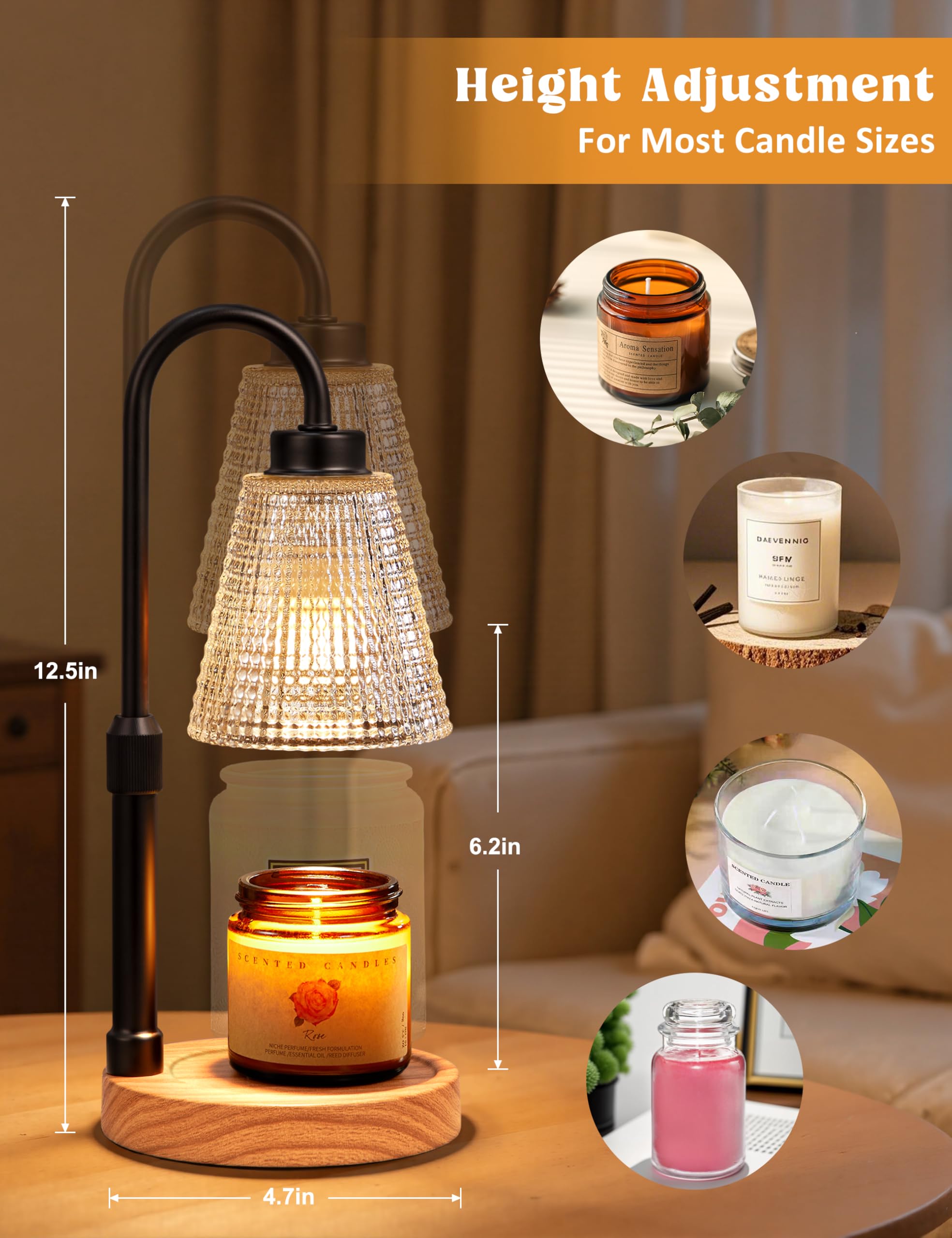 Innqoo Rustic Candle Warmer Lamp with Timer, Dimmable Candle Warmer for Jar Candles, Height Adjustable Wax Melts Warmer, Birthda