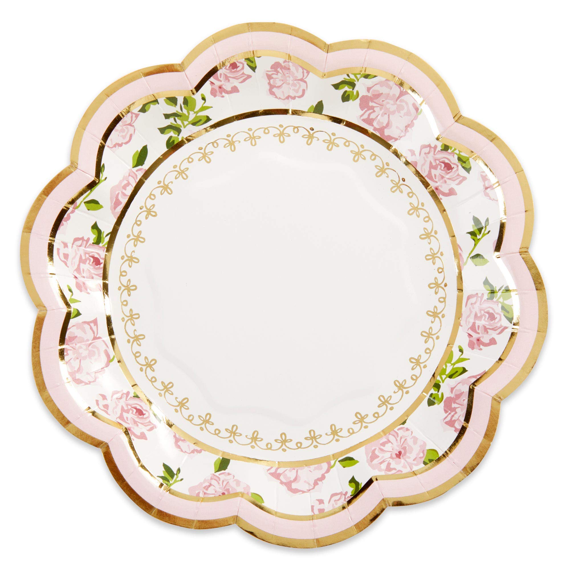 Kate Aspen Vintage Floral Tea Party 7 Inch Pink (Set Of 16) Premium Decorative Paper Plates - Perfect For Weddings, Bridal Brunc