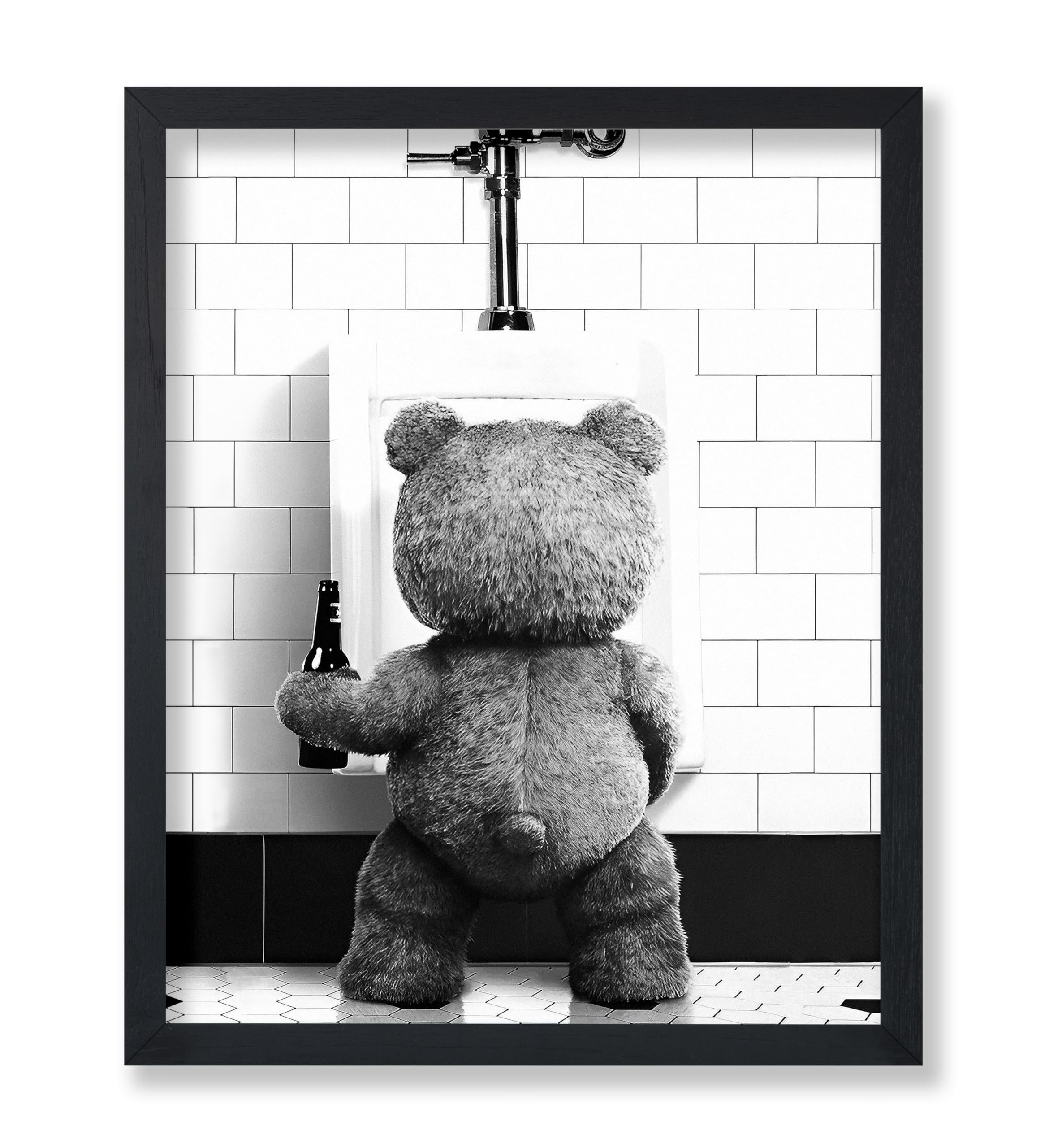 Poster Master Funny Teddy Bear Print - Humorous Gift for Men, Women, and Movie Fans - Black & White Wall Art for Bathroom, Restr