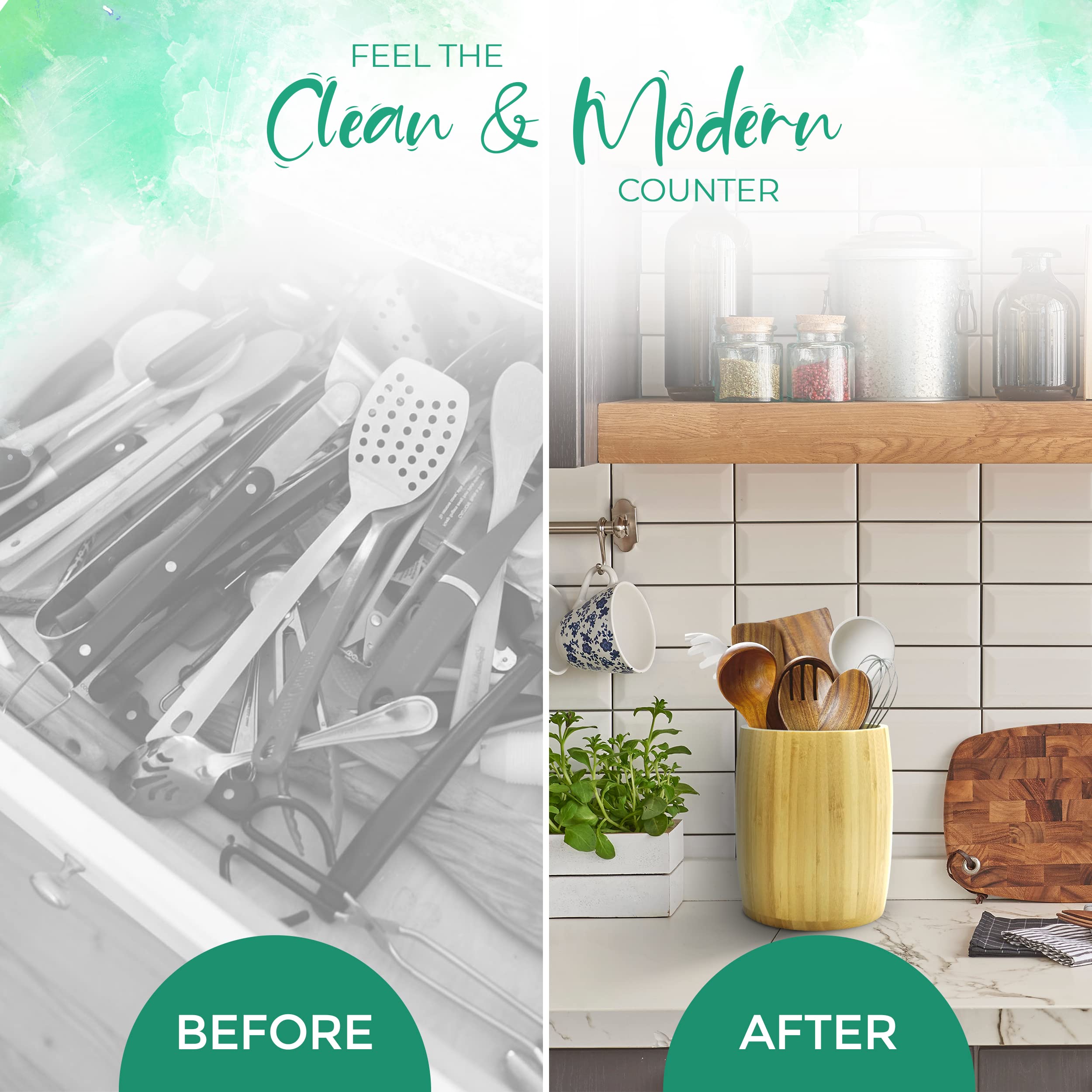 The Pretty Turtle Bamboo Kitchen Counter Utensil Crock Holder Caddy 7'' X 5 1/2'' (Large Oval Natural)