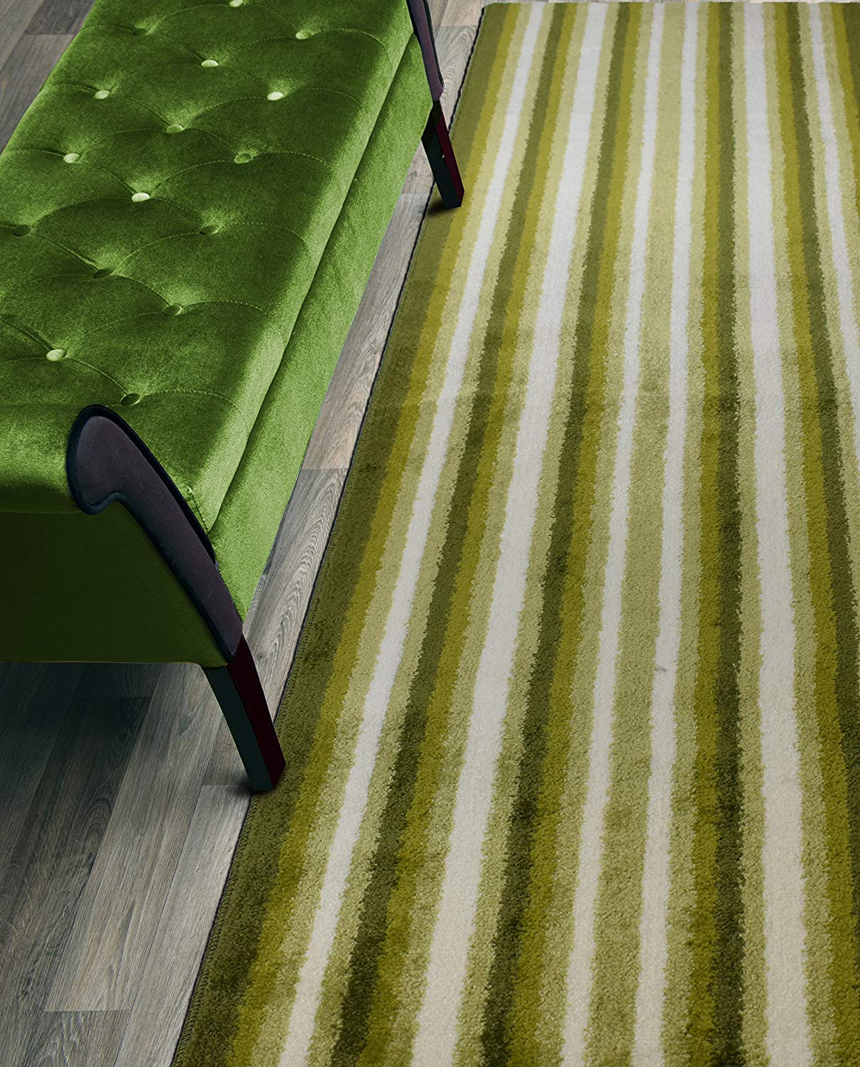 ORFA HOME Custom Size Hallway Runner Rug, Slip Resistant, 26 Inch Wide X Your Choice of Length, Stripes Green, 26 Inch X 25 feet