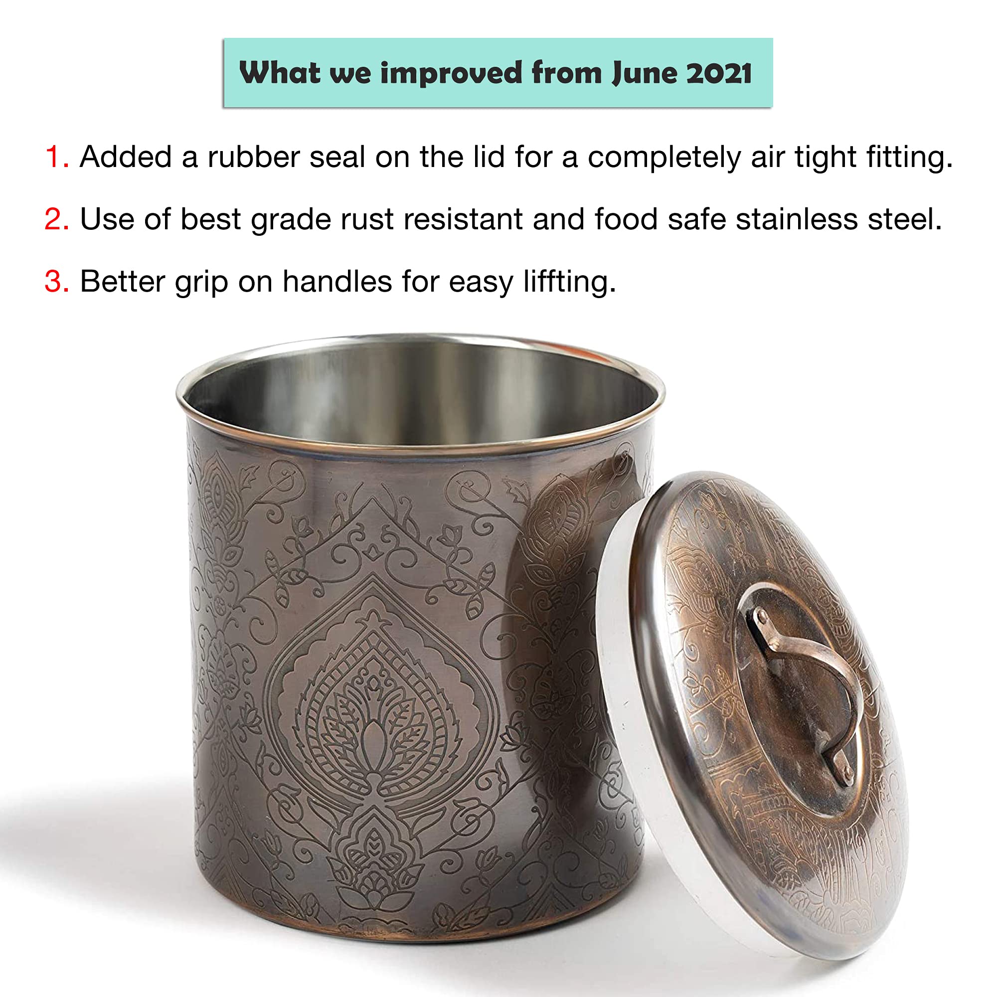 Nu Steel (Set Of 4 Antique Etched Kitchen Organization Canisters Set- Copper & Stainless Steel