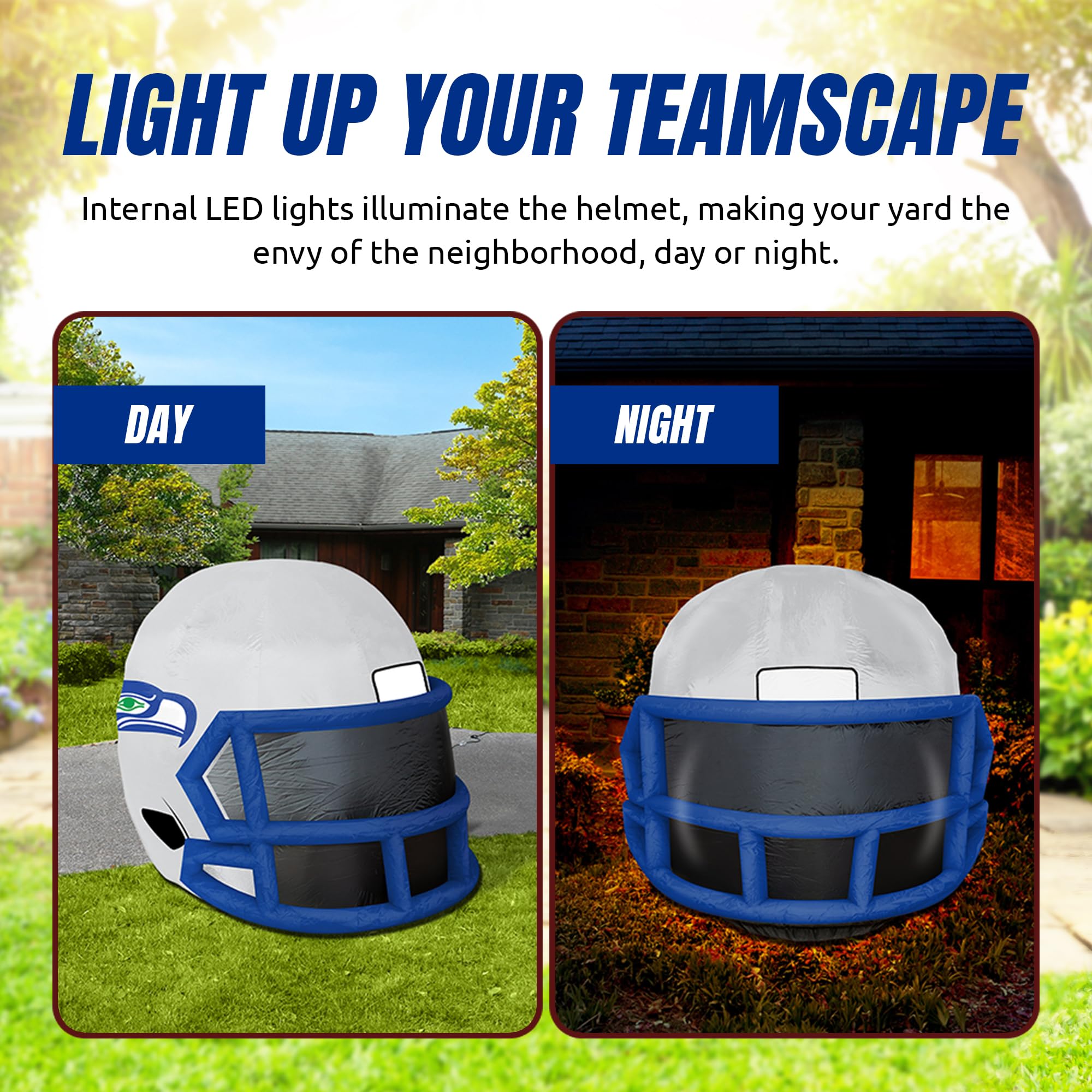 Sporticulture NFL Seattle Seahawks 4ft Inflatable Retro Helmet with LED Lights & Built-in Blower - Merchandise Decor Ideal For L