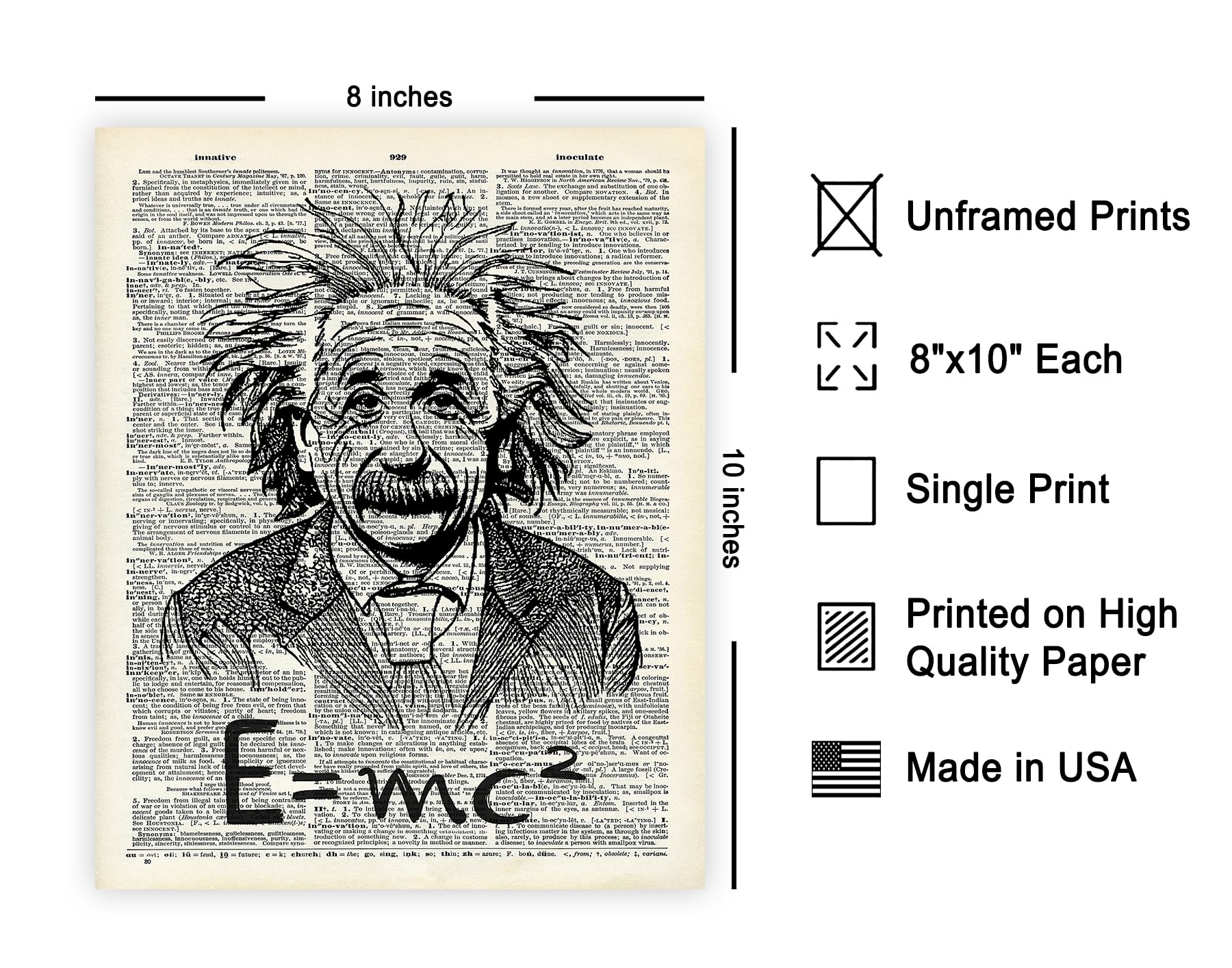 Poster Master Dictionary Art Poster - Albert Einstein Print - Portrait Art - Science Art - Gift For Student & Teacher - Wall Dec