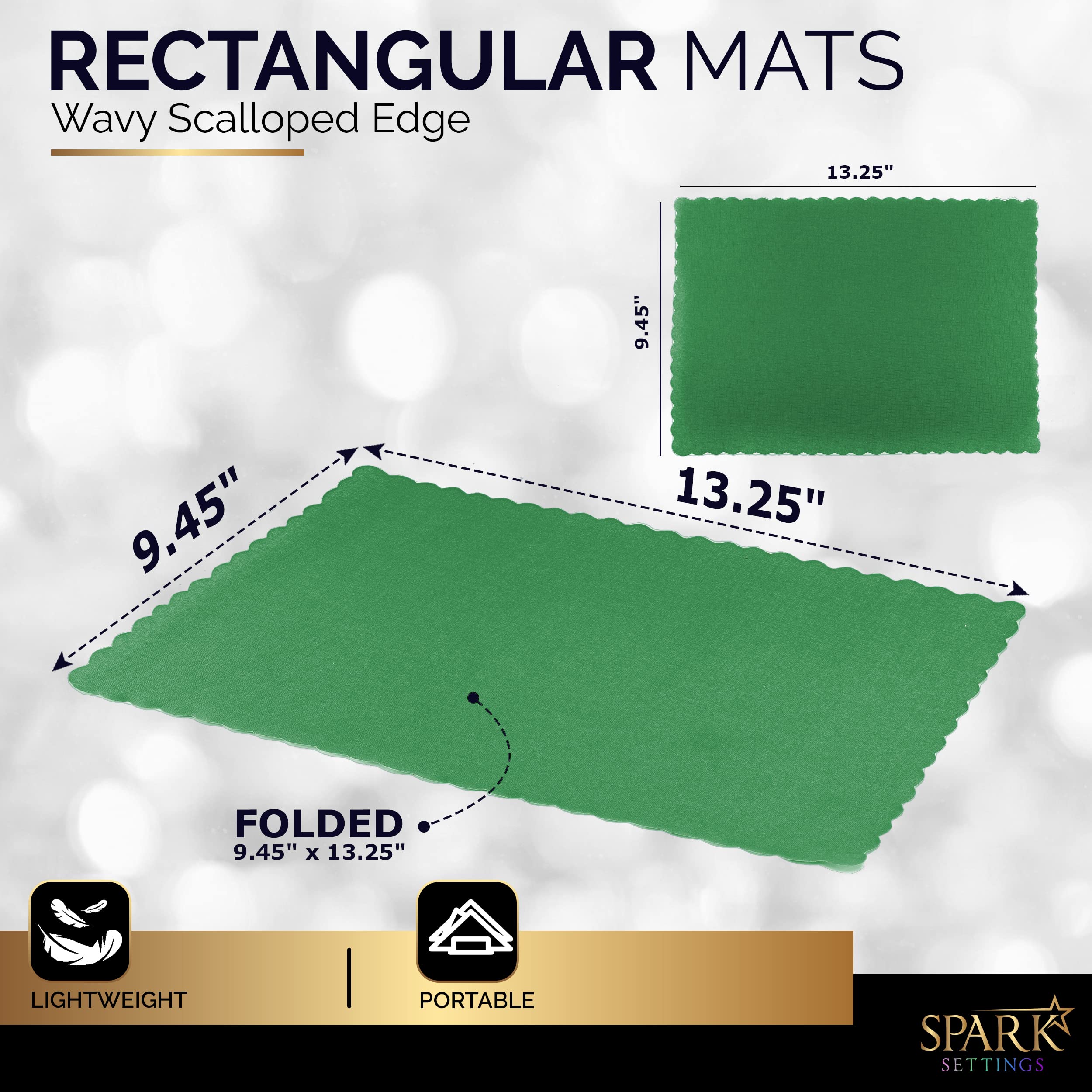 Paper Placemat Disposable  Green Place Mats with Scalloped Edges  Durable Paper Placemat for Holiday Wedding Party Supplies Decor  9.75 X 14 Inches  Pack of 50 - by SparkSettings