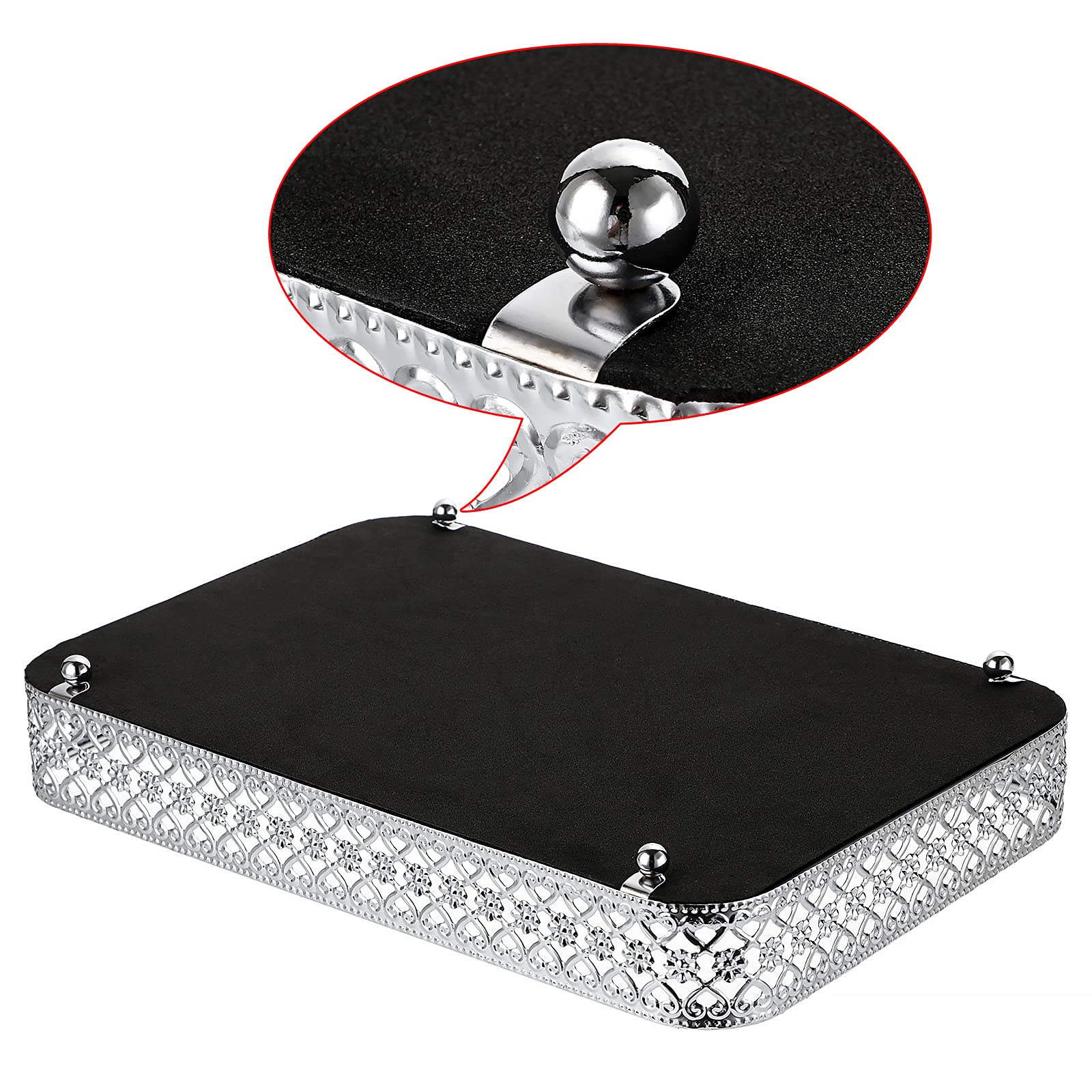 Elldoo Perfume Tray Mirror Tray Vanity Makeup Hollow-Carved Jewelry Tray Glass Metal Trinket Storage Tray Home Decor Organizer T