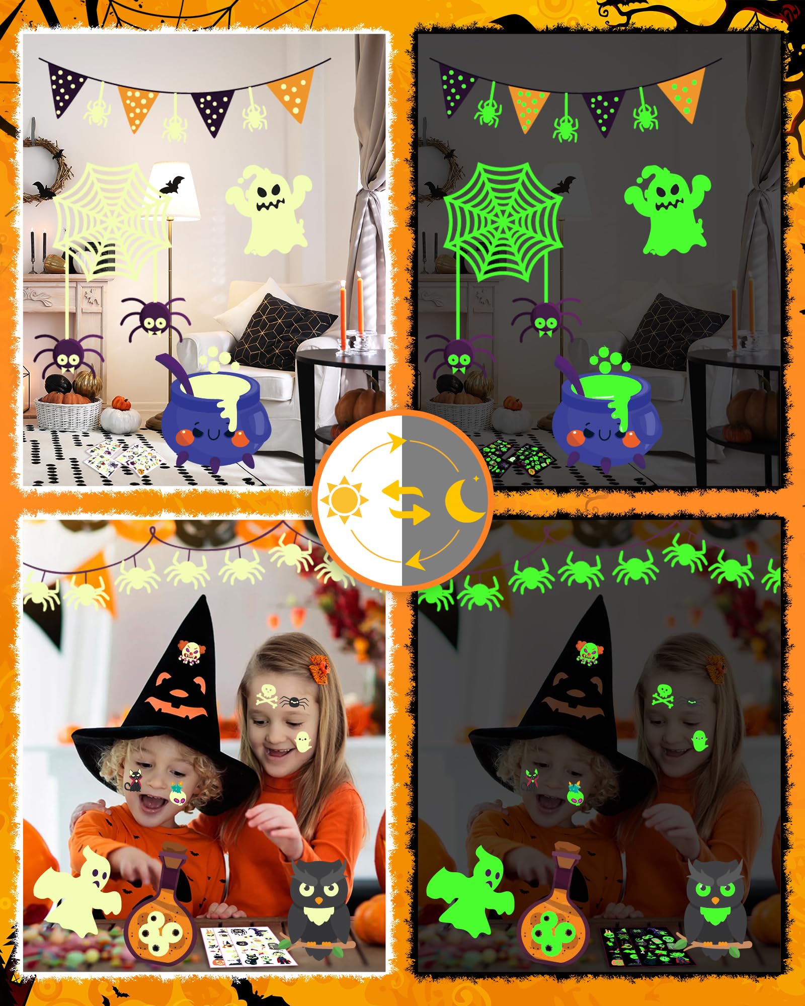 Greingways 500 Styles Halloween Tattoos Party Favors For Kids, Luminous Temporary Tattoos Stickers, Halloween Goodie Bag Fillers