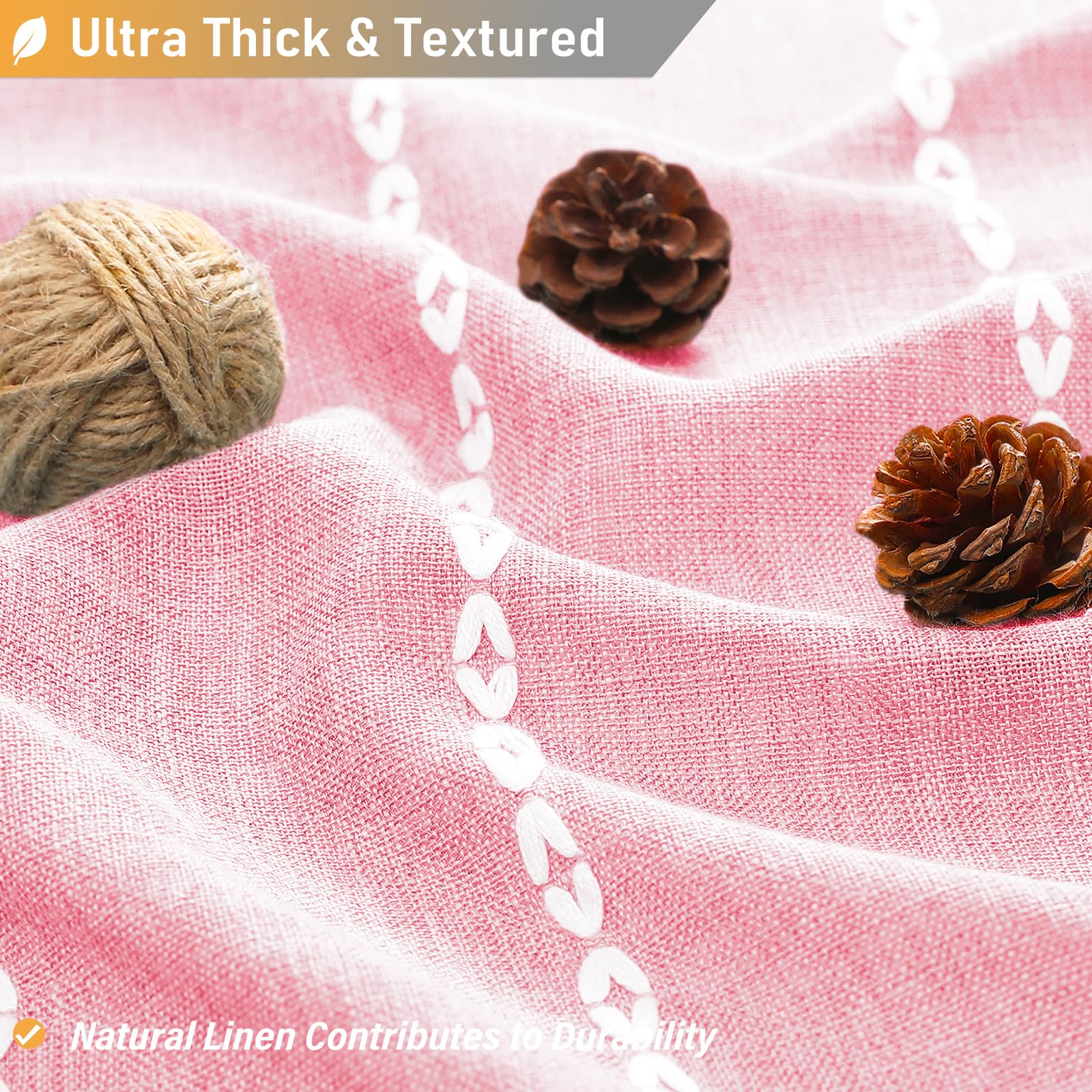 Bttn 78 Inch Long Shower Curtain - Pink Girly Boho Linen Striped Tassel Fabric Shower Curtain Set, Tall Modern Farmhouse Vintage