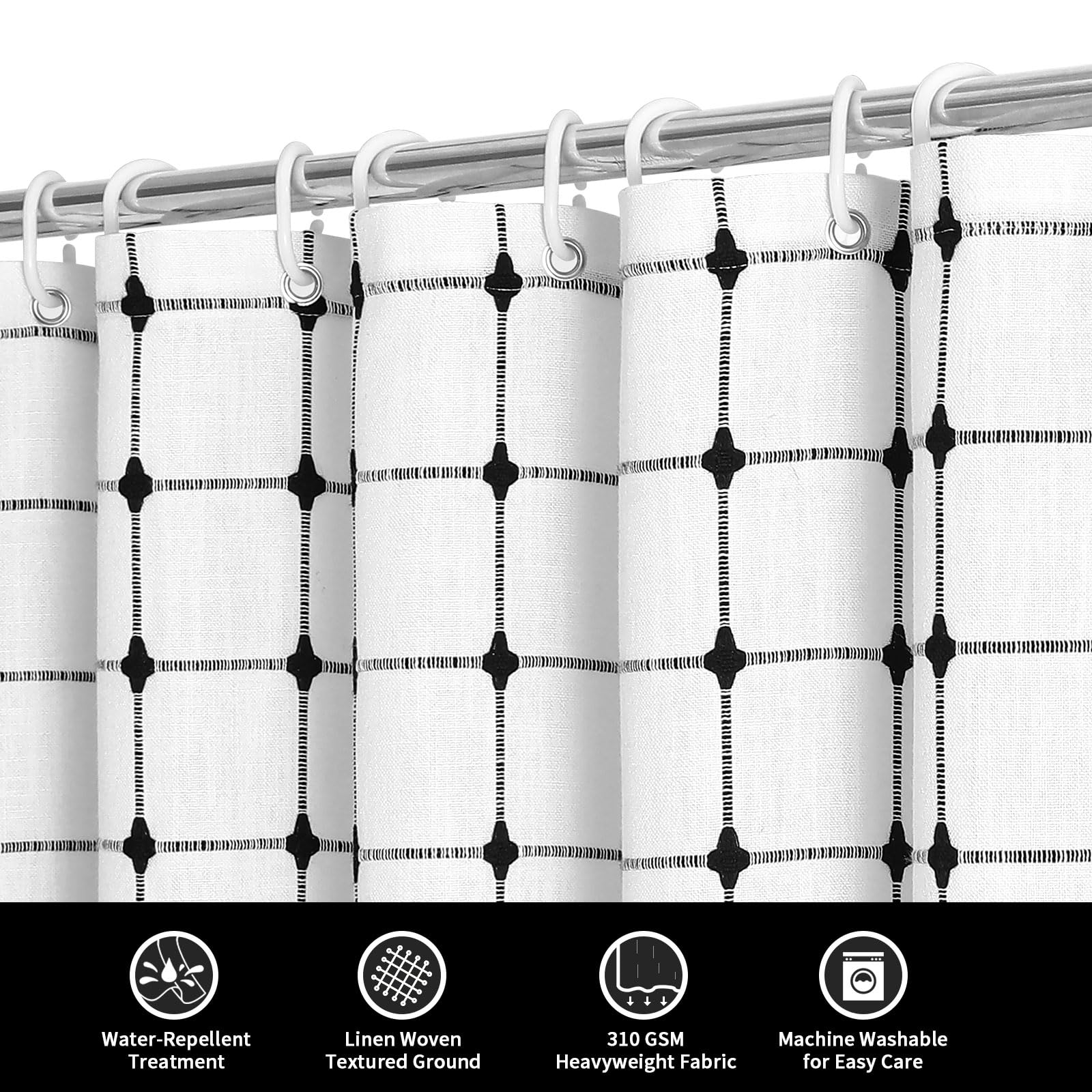 Mitovilla 36 X 72 Small Stall Boho Shower Curtain Set, White Black Narrow Cotton Linen Fabric Shower Curtains For Farmhouse Bath