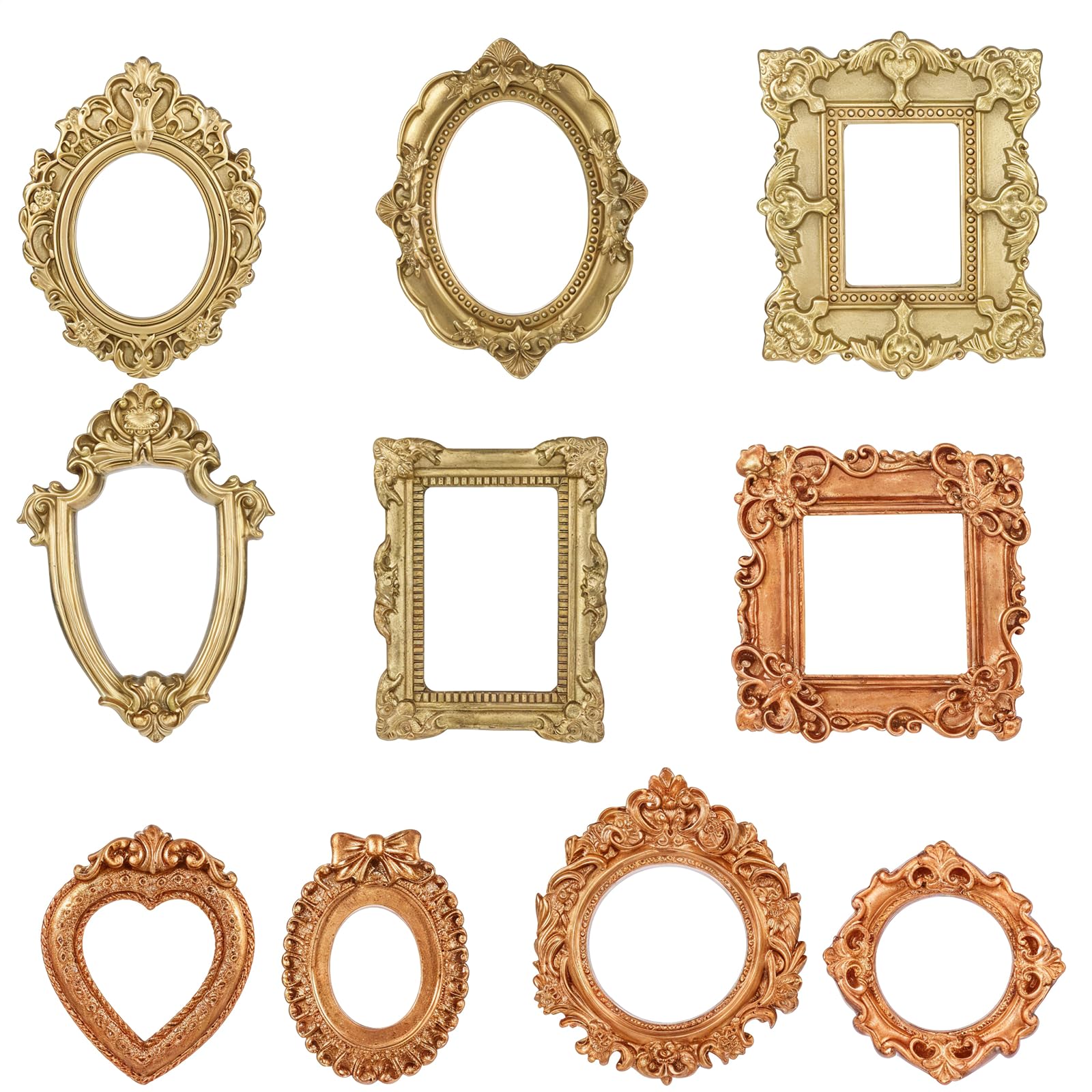 Ajcotahm 10 PCS Vintage Mini Gold Frames, Tiny Picture Frames, Small Antique Resin Photo Frame for DIY Jewelry Display Holiday P