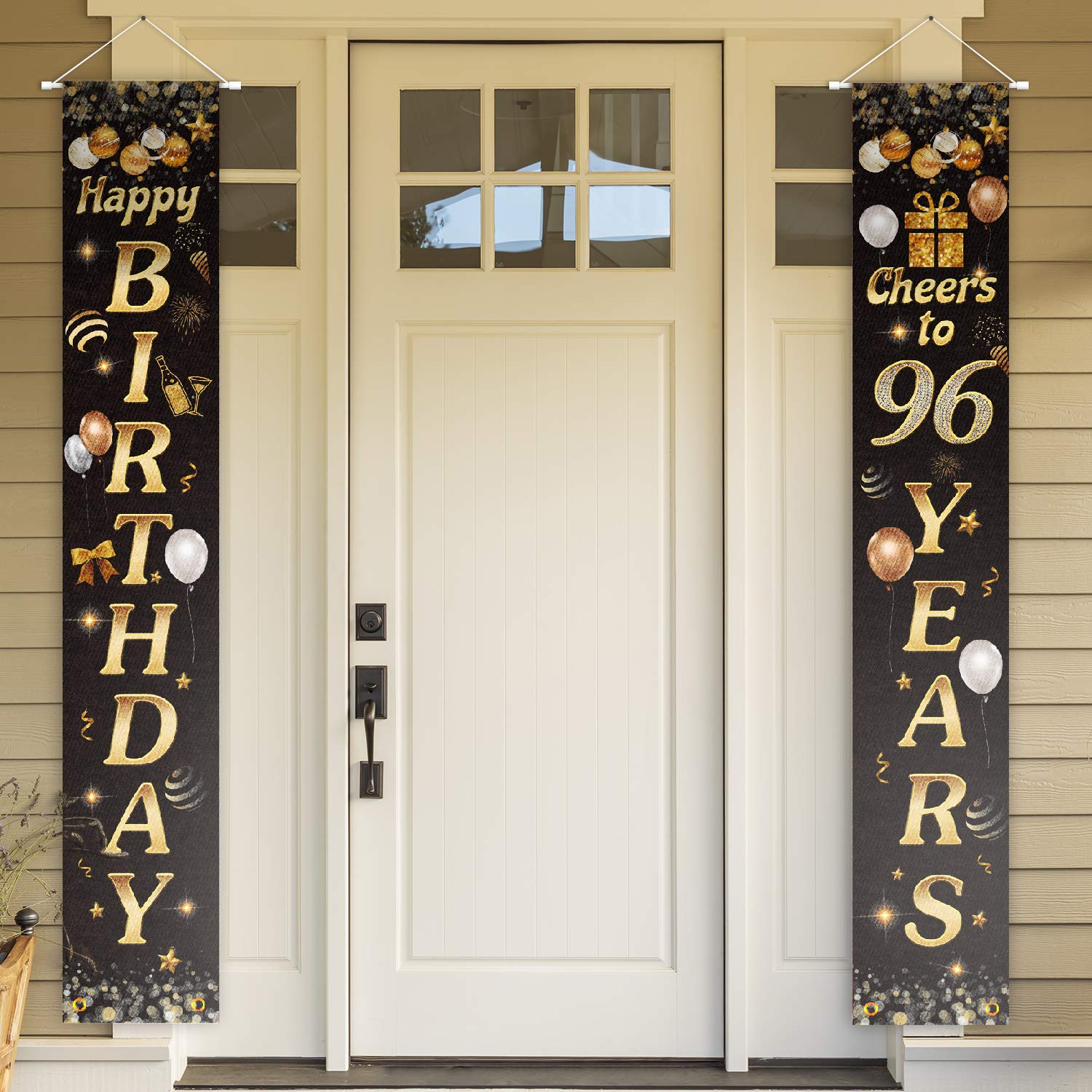Happy Birthday Cheers To 96 Years Black Gold Yard Sign Door Banner 96Th Birthday Decorations Party Supplies