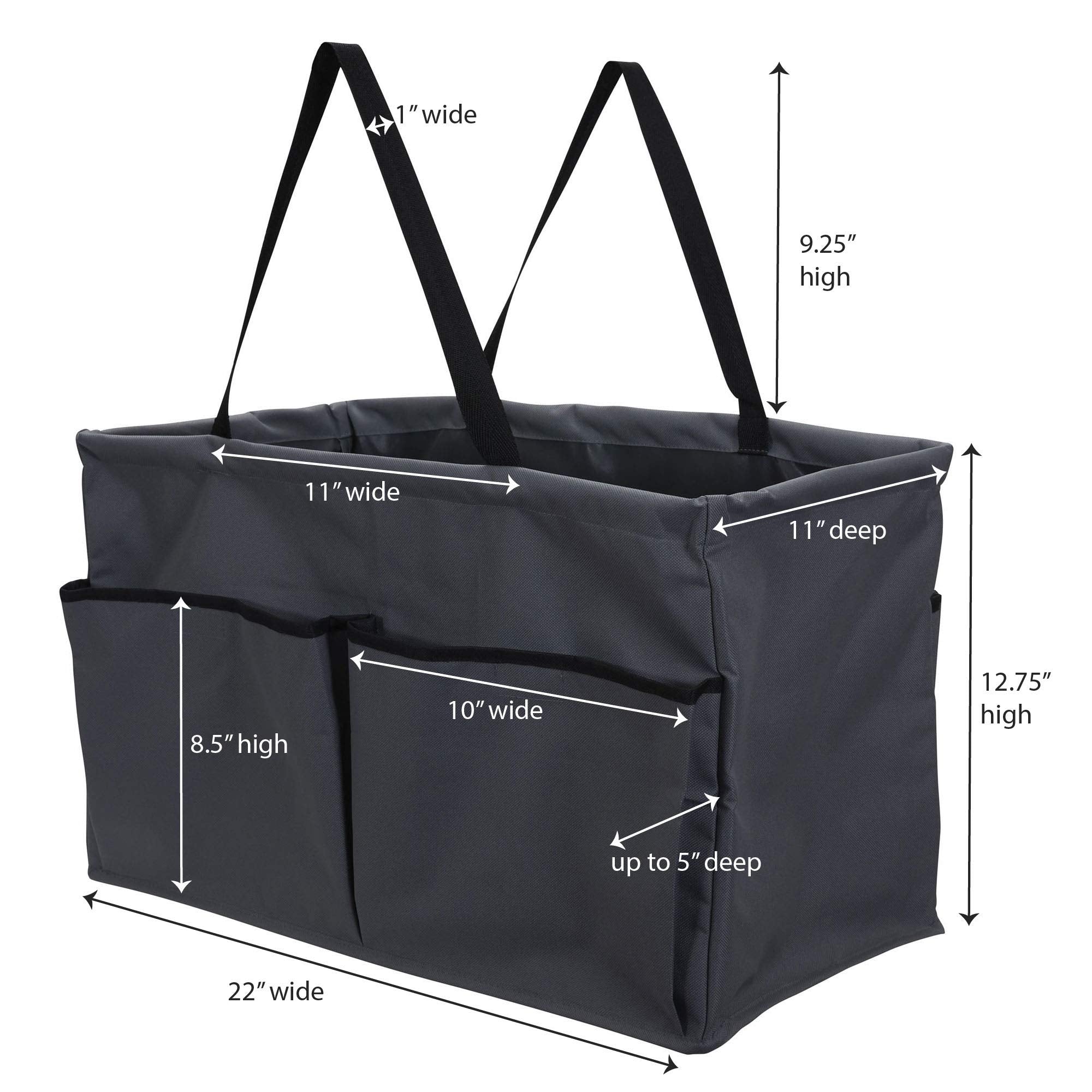 Household Essentials Grey Krush Canvas Utility Tote With Pockets | Reusable Grocery Shopping Bag, Large