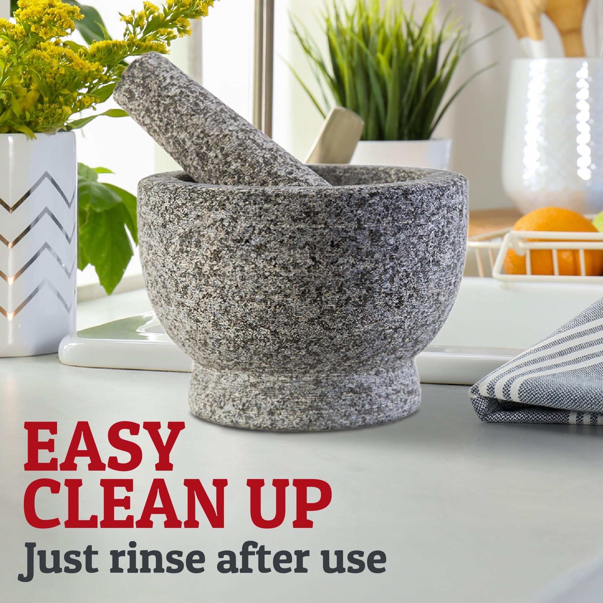 Prioritychef Mortar And Pestle Set, Heavy Duty Natural Granite, Make Fresh Guacamole At Home, Solid Stone Grinder Bowl, Herb Cru