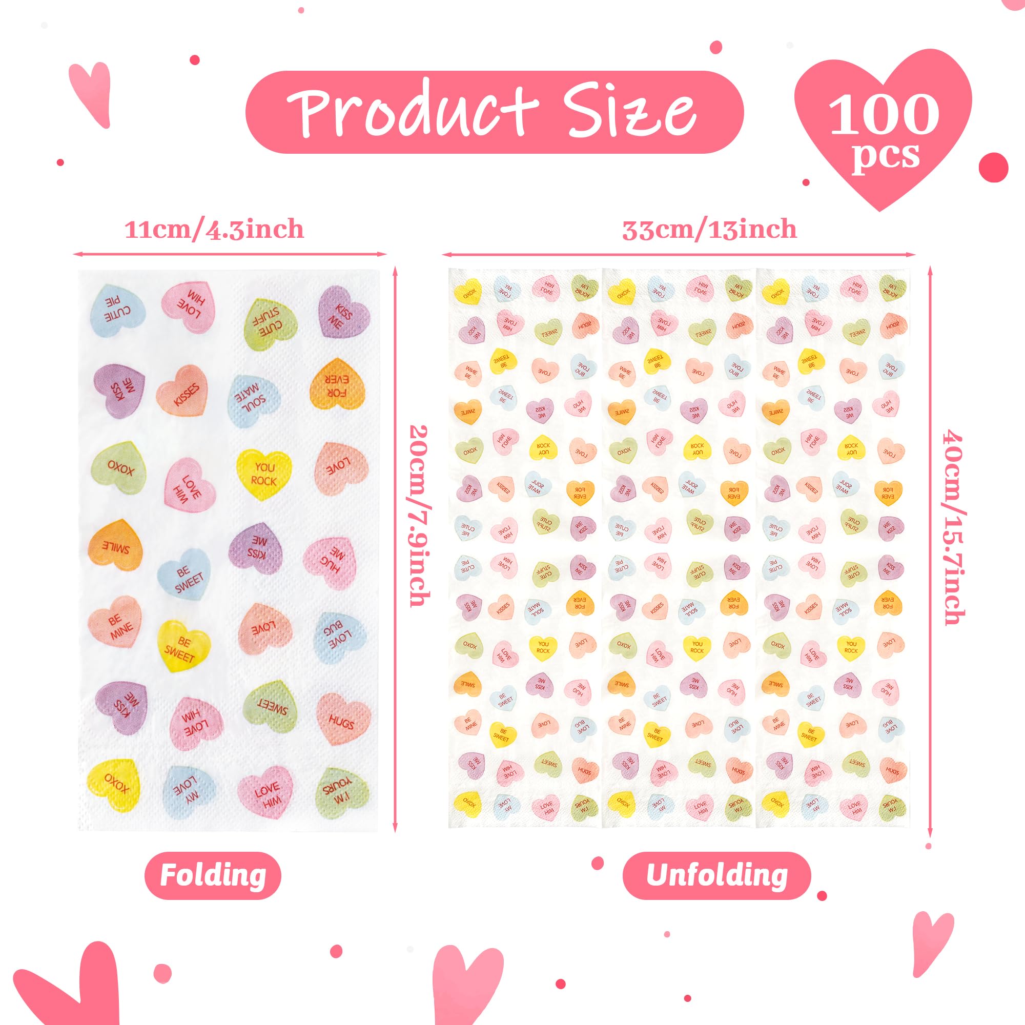 Grobro7 100 Pcs Valentine'S Day Conversation Heart Napkins Love Motto Disposable Guest Towels 3 Ply Bathroom Restaurant Paper Ha