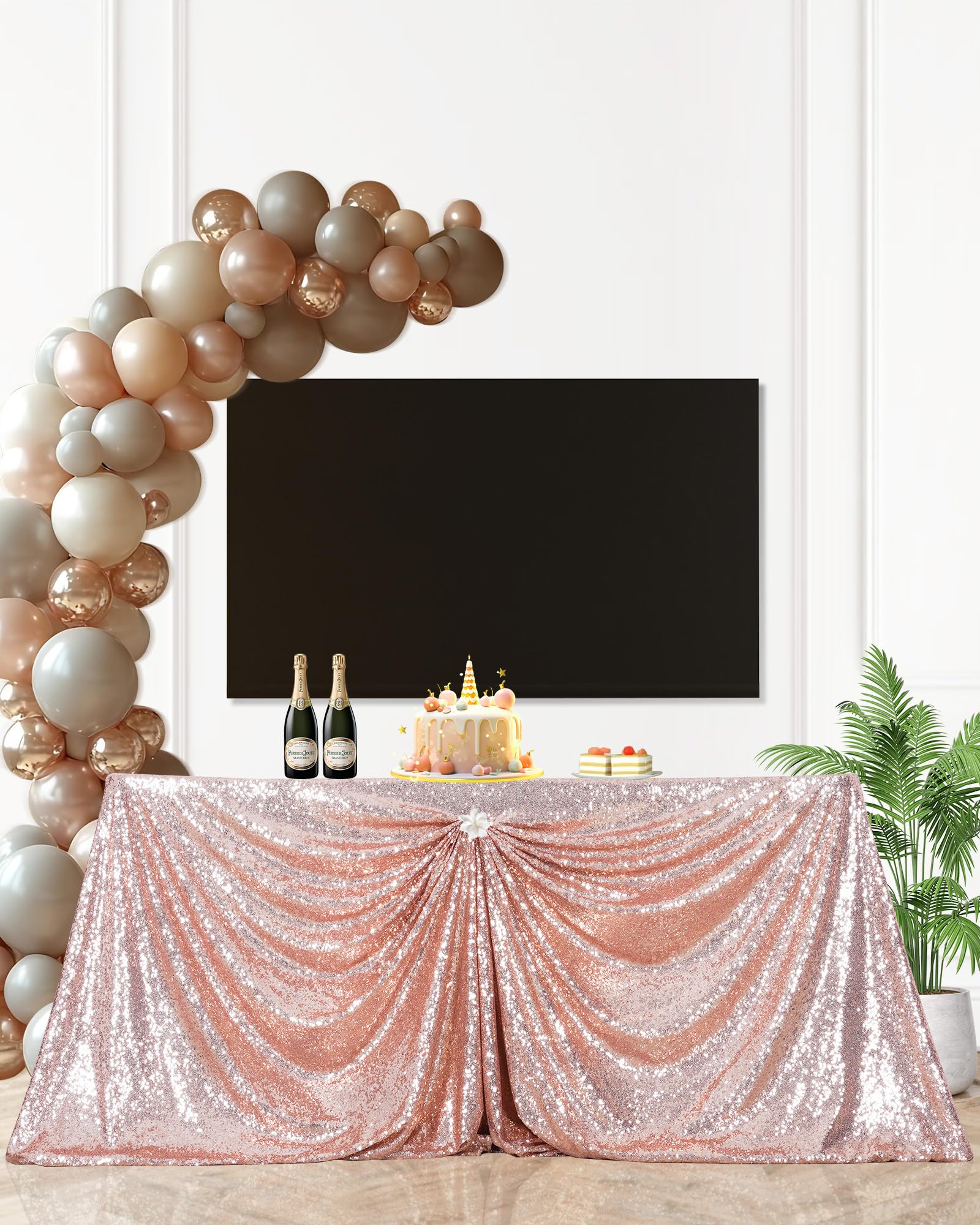 PartyDelight Sequin Tablecloth Rose Gold 90x132 Rectangular Wedding Dinning Table Cloth