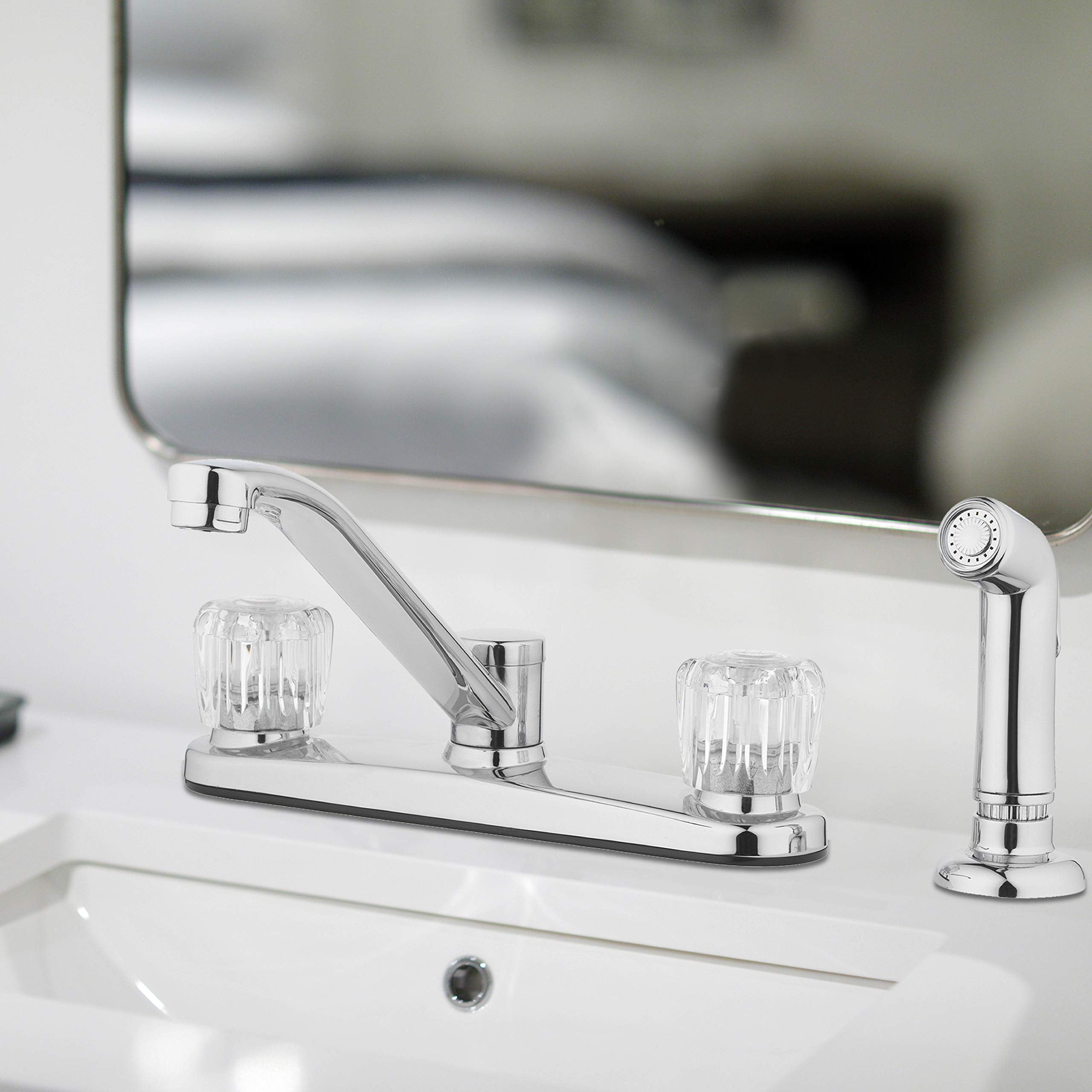 Aqua Vista 26-K82CS-CH-AV Two Handle Kitchen Sink Faucet with Side Spray  Polished Chrome Round Knobs