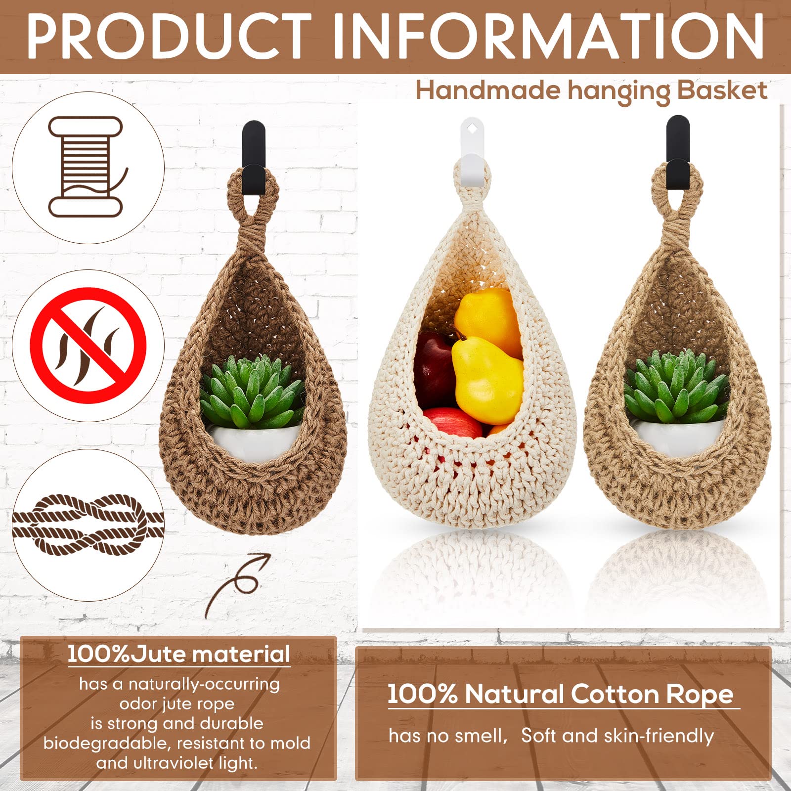 Honeydak Hanging Wall Basket Teardrop Baskets Onion Coat Bohemian Storage Fruit Hooks For Kitchen Home Restaurant Garlic Vegetab