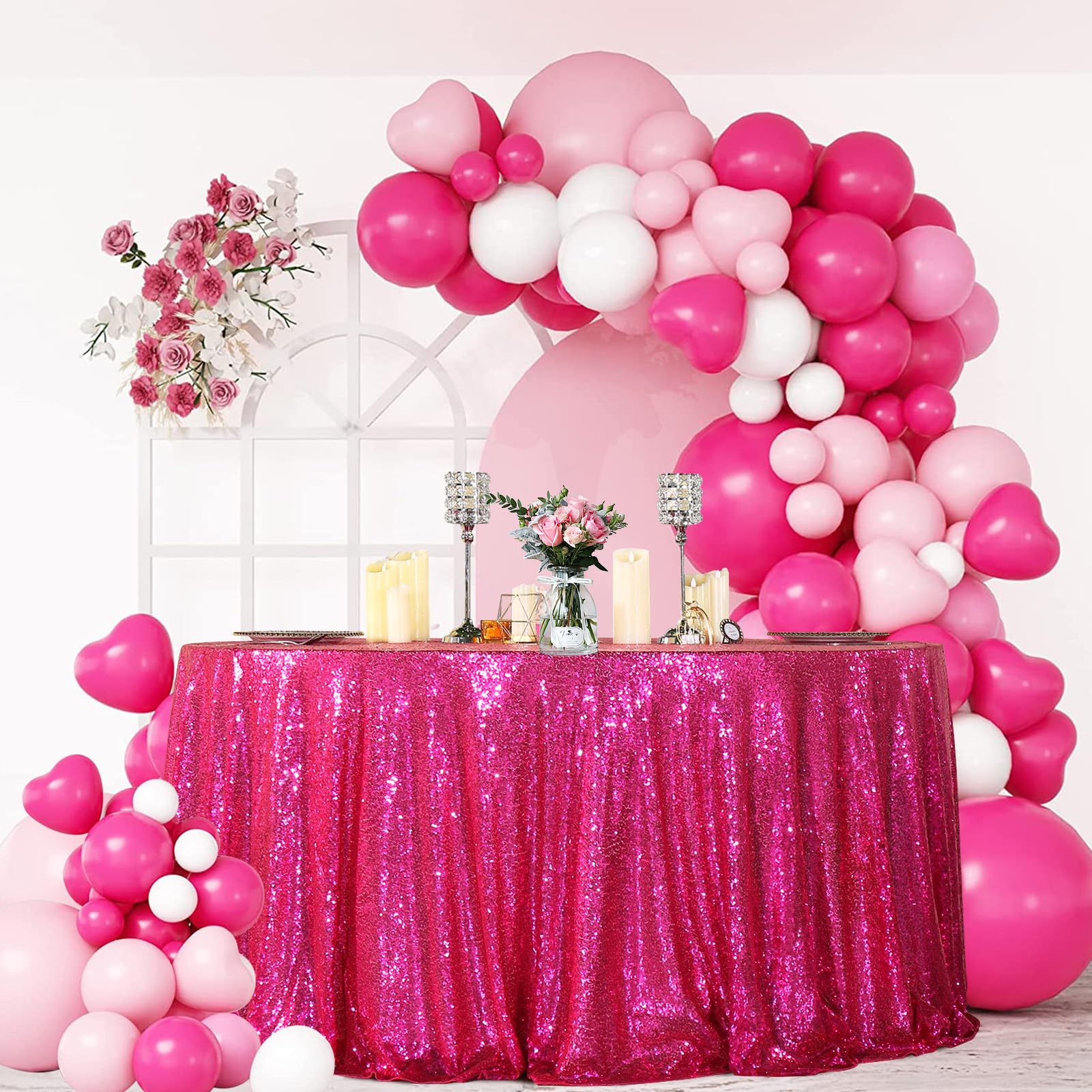 Partydelight Hot Pink Sequin Tablecloth 70 Inch Round Tablecloth Glitter Tablecloth For Party Baby Shower Christmas Decorations