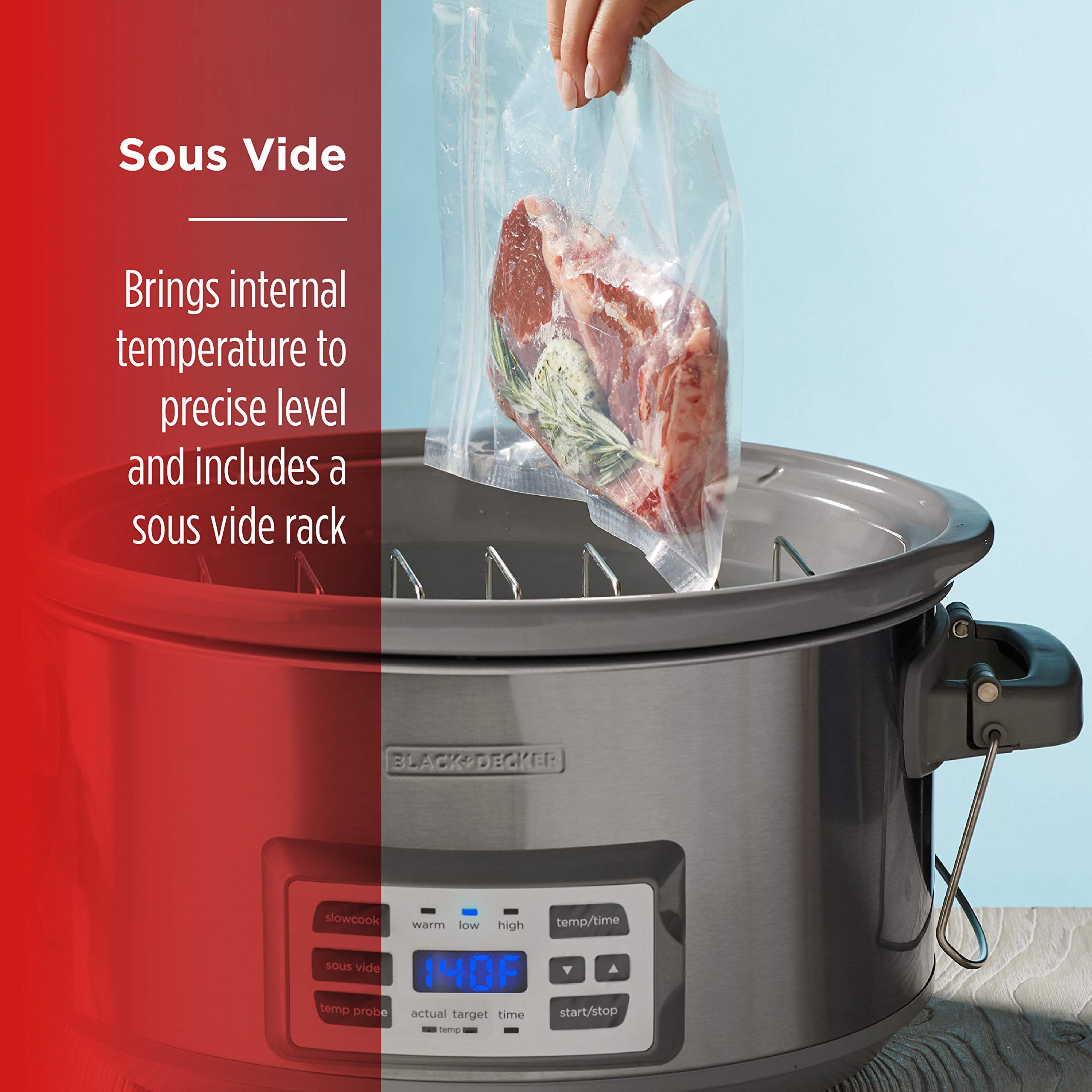BLACK+DECKER 7-Quart Digital Slow Cooker with Temperature Probe, Sous-Vide, Stainless Steel, Model SCD7007SSD