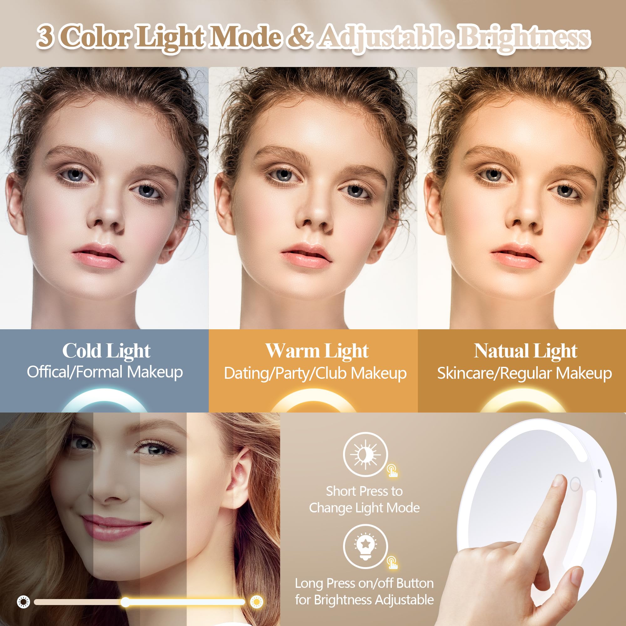 Momokuba Magnifying Mirror With Light 20X/1X, Lighted Makeup Mirror With Magnification, Make Up Mirrors Stand Up Double Sided, M
