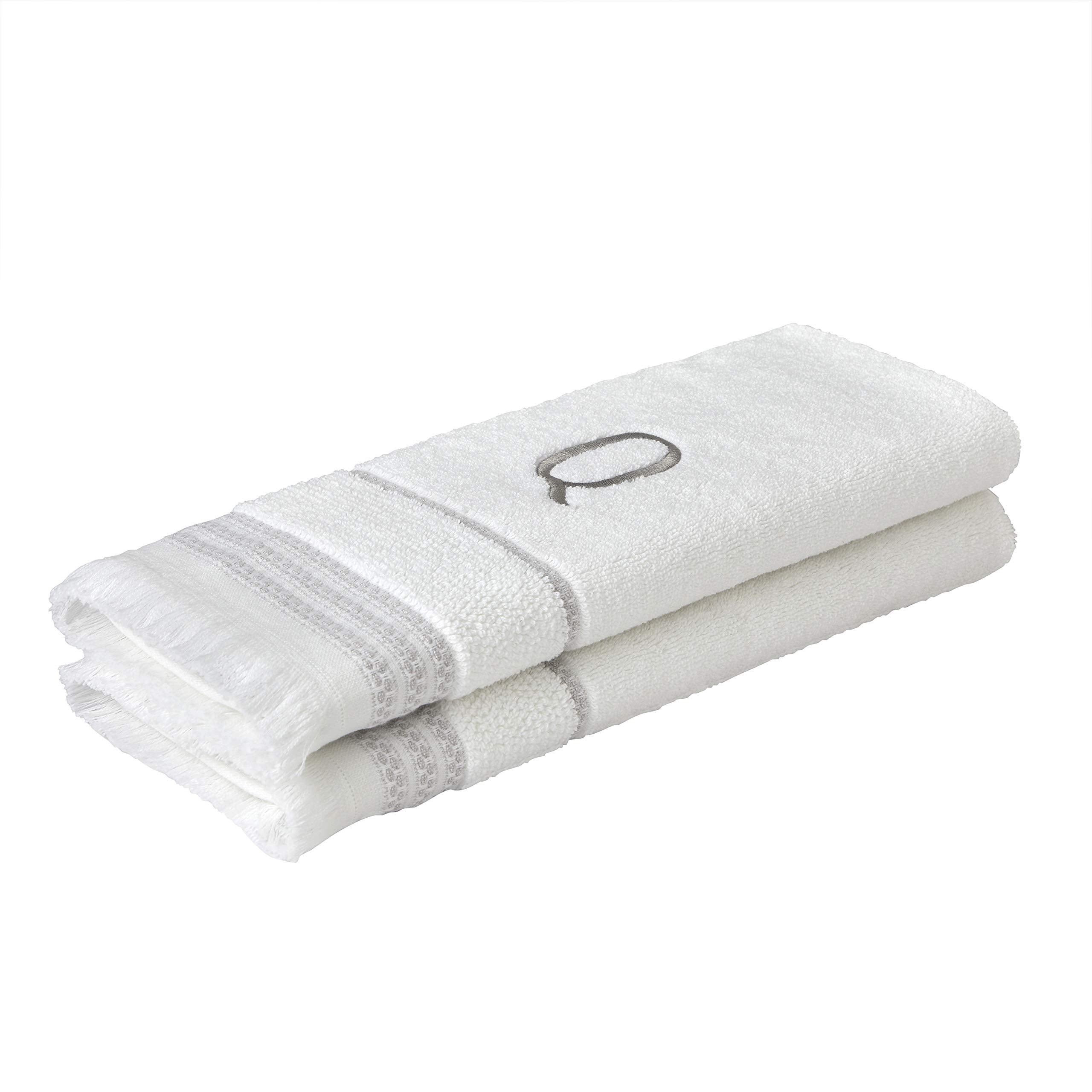 Skl Home Casual Monogram Hand Towel Set, Q, 16X26, White 2 Count