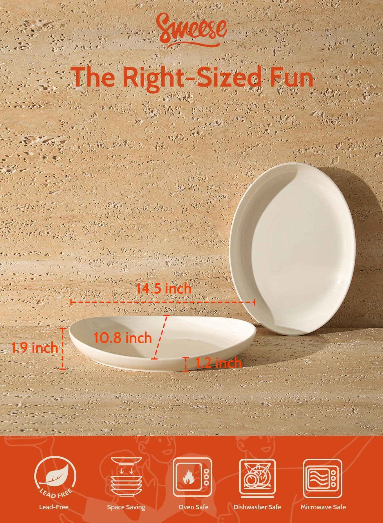 Sweese Oval Serving Platters, 14.5 Inch White Porcelain Serving Platters For Party, Large Oval Serving Trays Serving Plates For