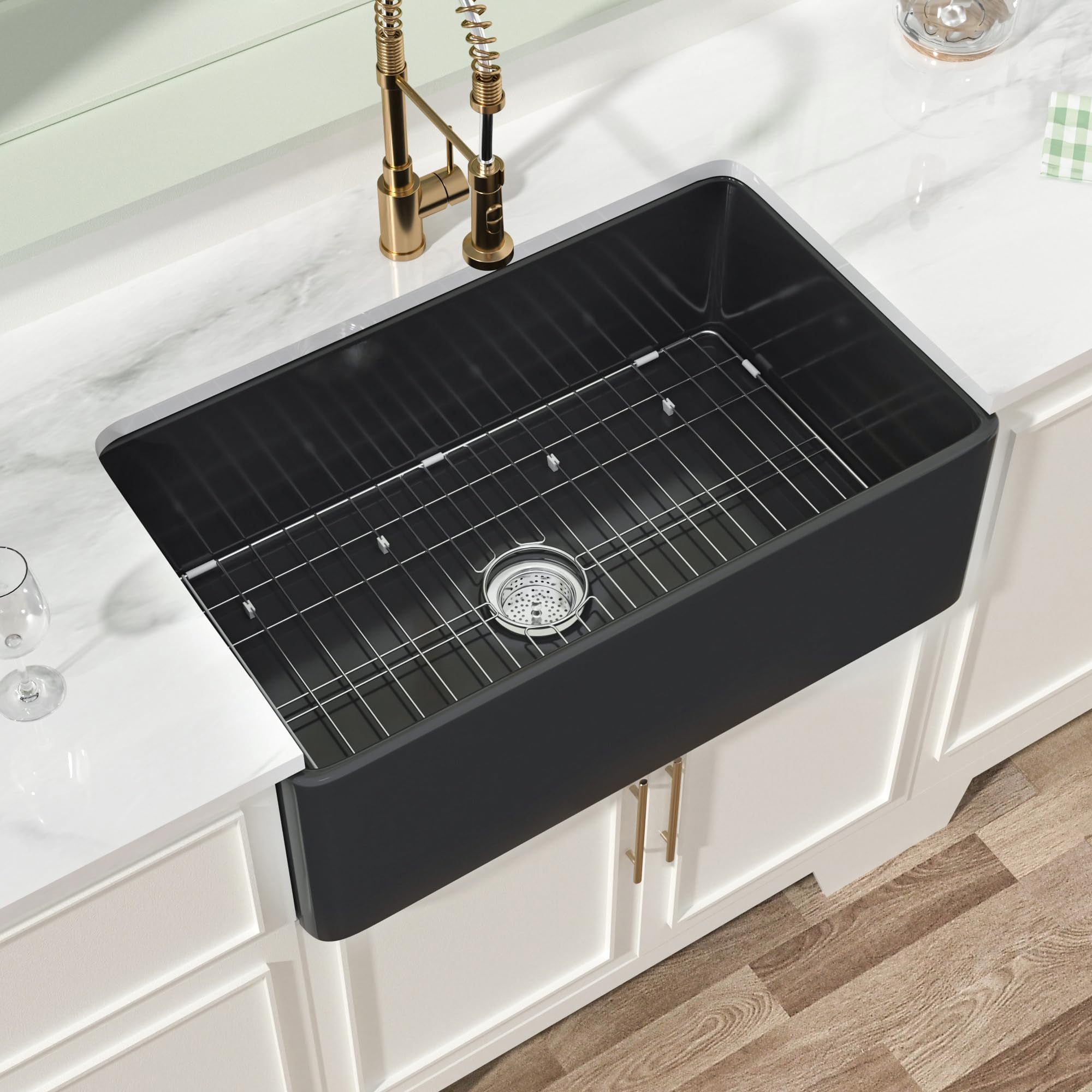 Miuara Black Farmhouse Sink 30 Inch - Apron Front Kitchen Sink Reversible 30x18x10, Undermount Installation, Farm House Style Si