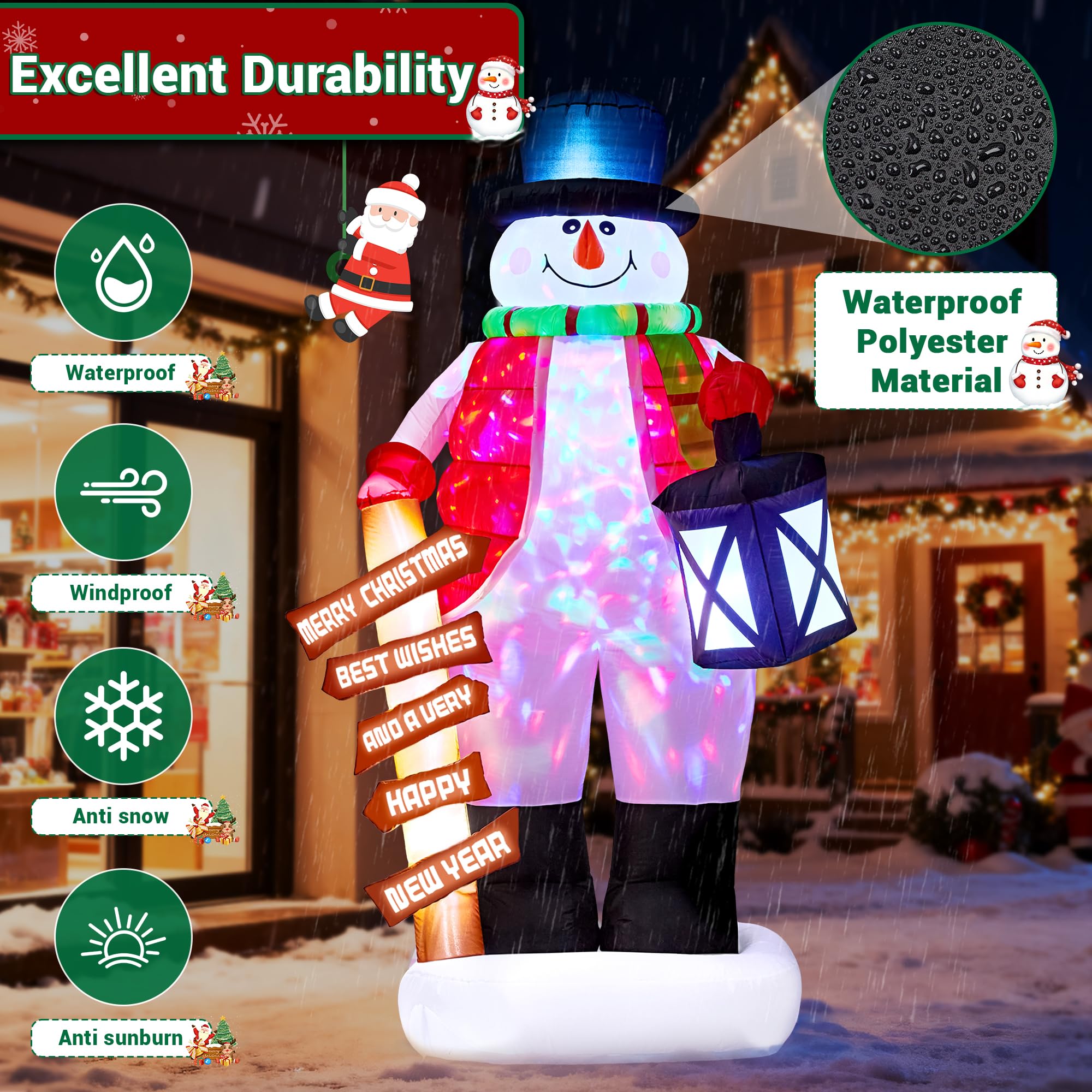 8FT Christmas Inflatable Giant Snowman Outdoor Decorations, Blow Up Snow Man Yard Decor with LED Lights, Magic Hat, Weatherproof