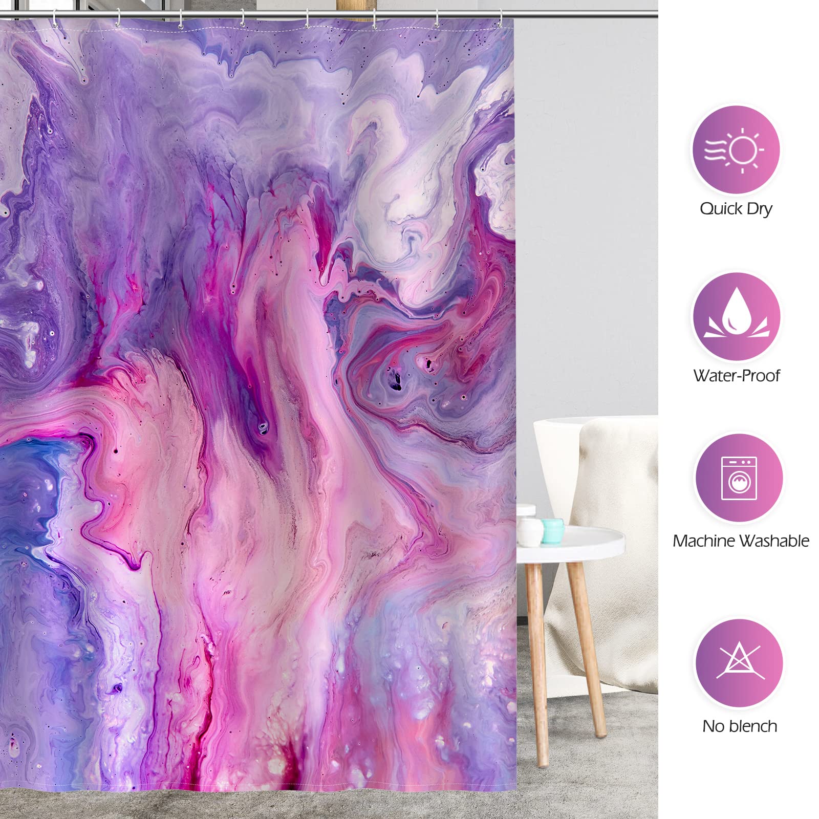 Aimego Purple Shower Curtain Pink and Purple Tie Dye Marble Shower Curtains Set with 12 Hooks for Bathroom Decor Accessories Bathtub Curtain  72''x72''