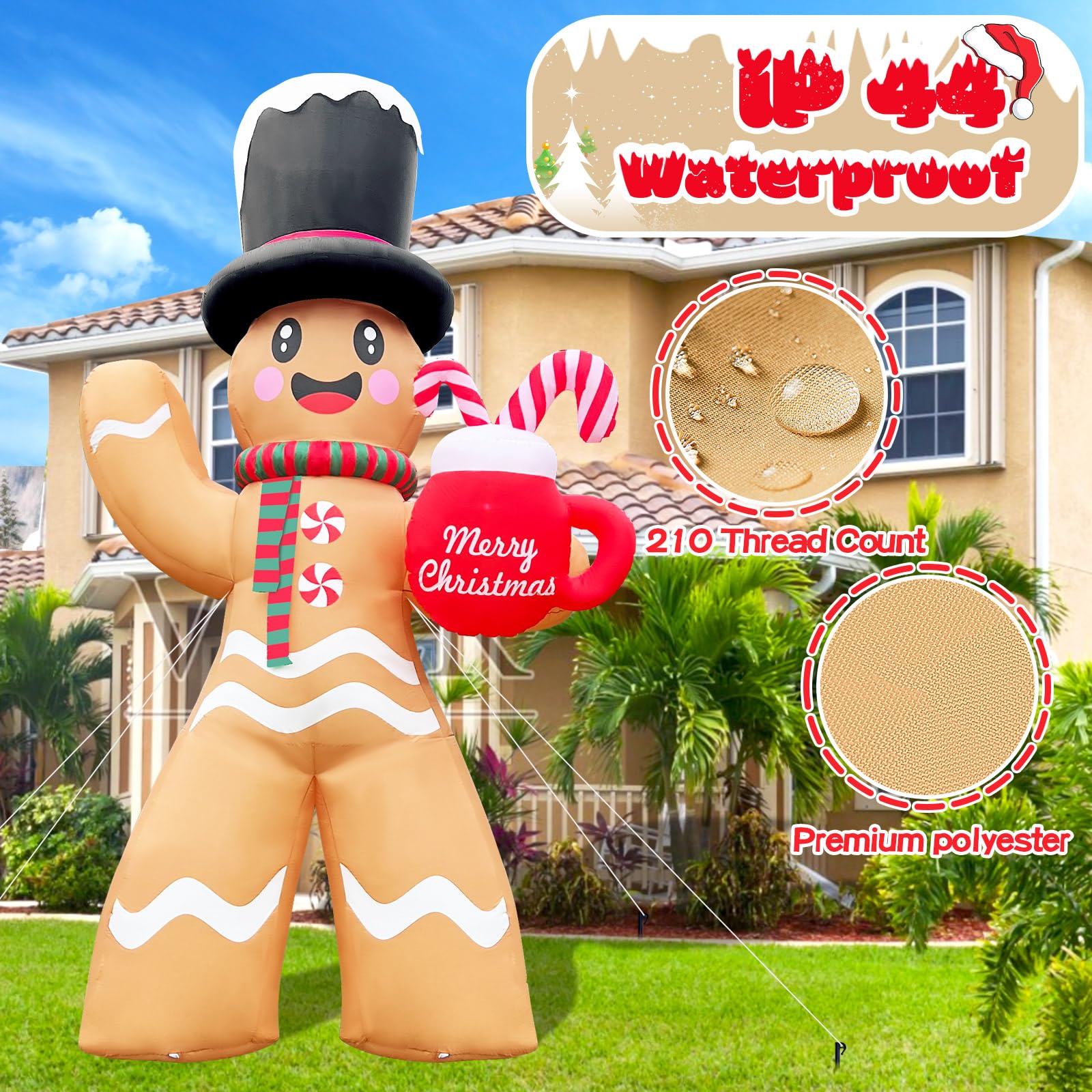 GIGLIM 2025 Huge Christmas Inflatable Gingerbread 14FT Giant Gingerbread Man with Mug Christmas Inflatables Outdoor Decoration X