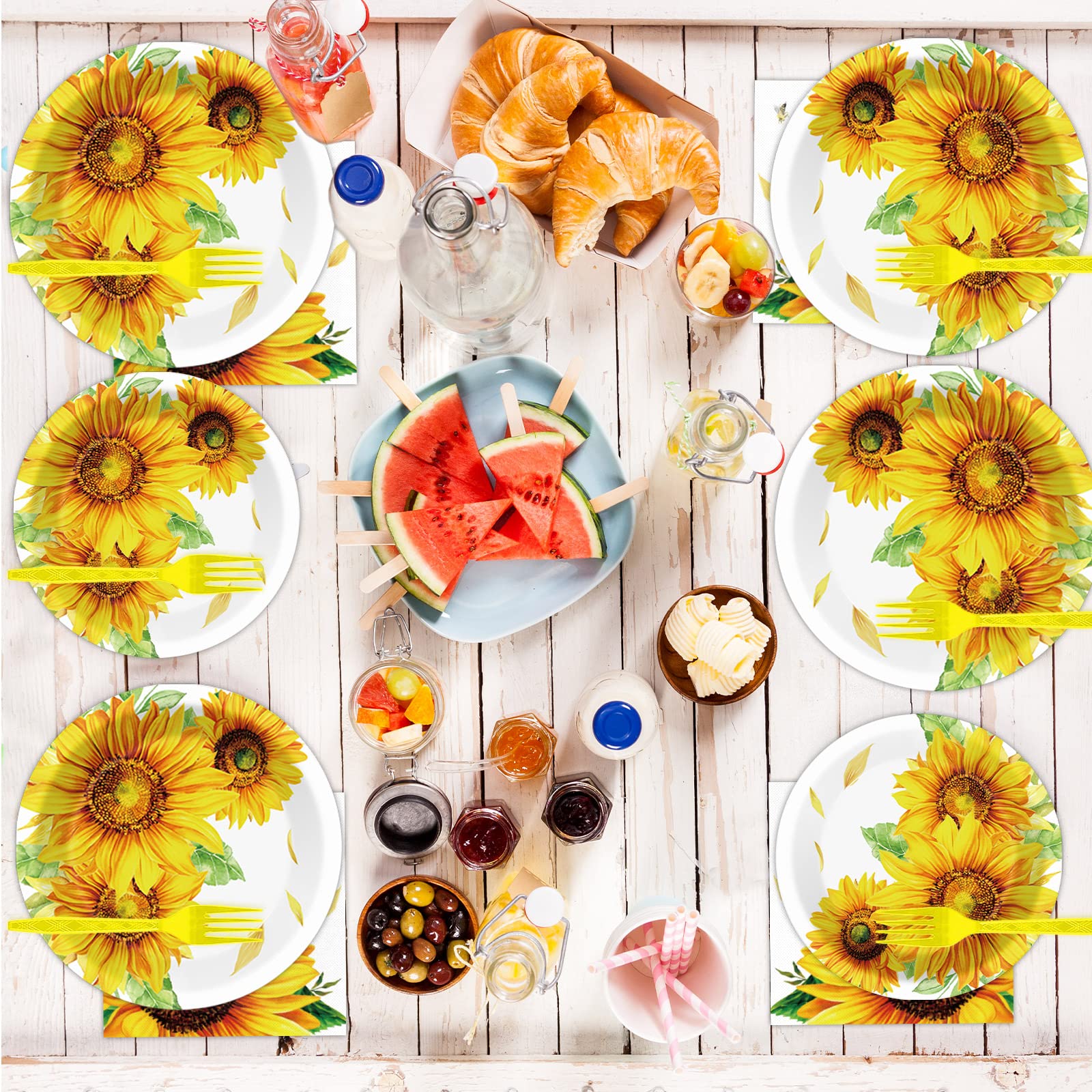 96 Pcs Sunflower Party Supplies Sunflower Themed Party Decoration Sunflower Party Tableware Set Kids Party Paper Plate Napkin Fo