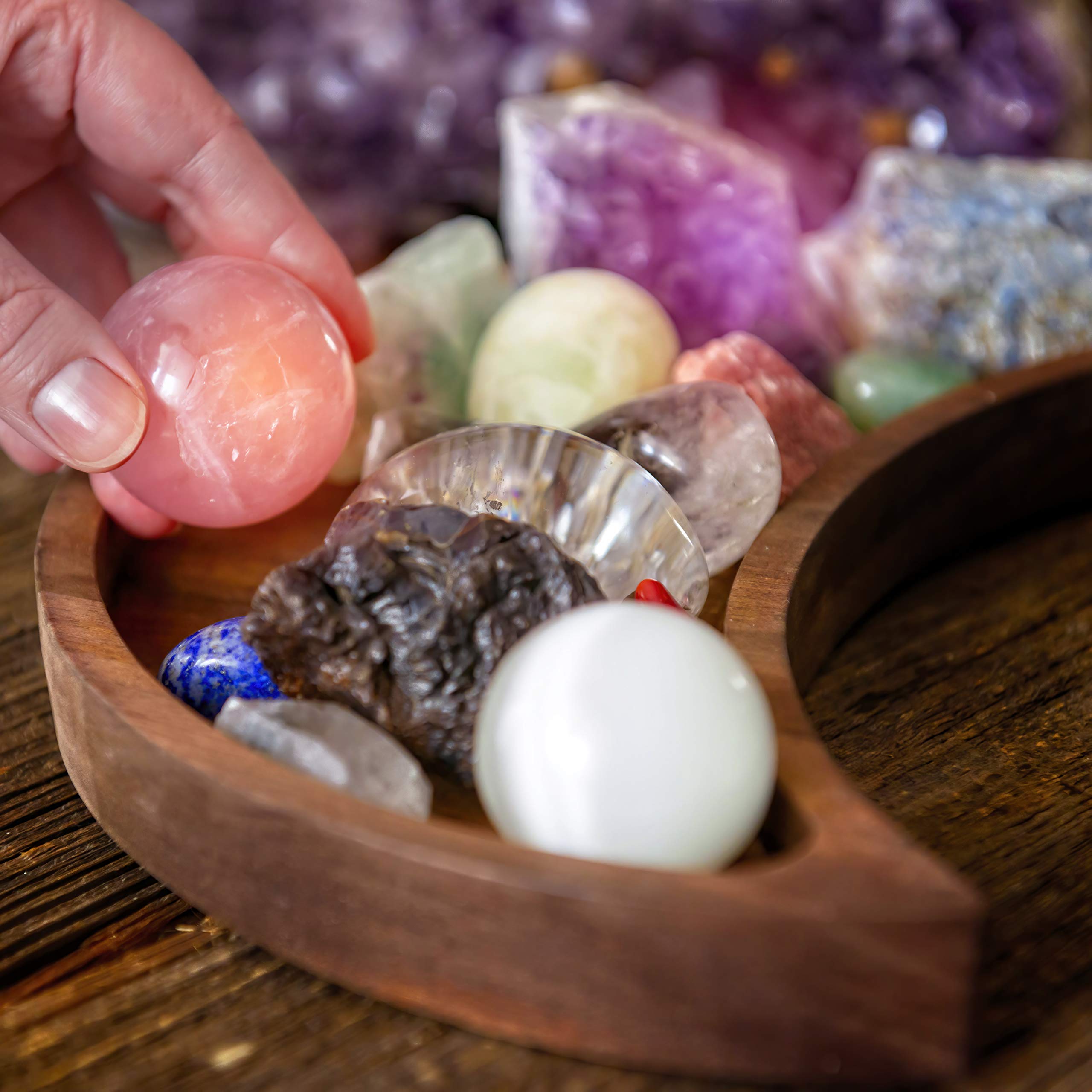 Curawood Moon Tray Crystal Holder - Display Your Crystals & Healing Stones - 10'' X 5'' Crescent Moon Tray For Crystals - Crysta