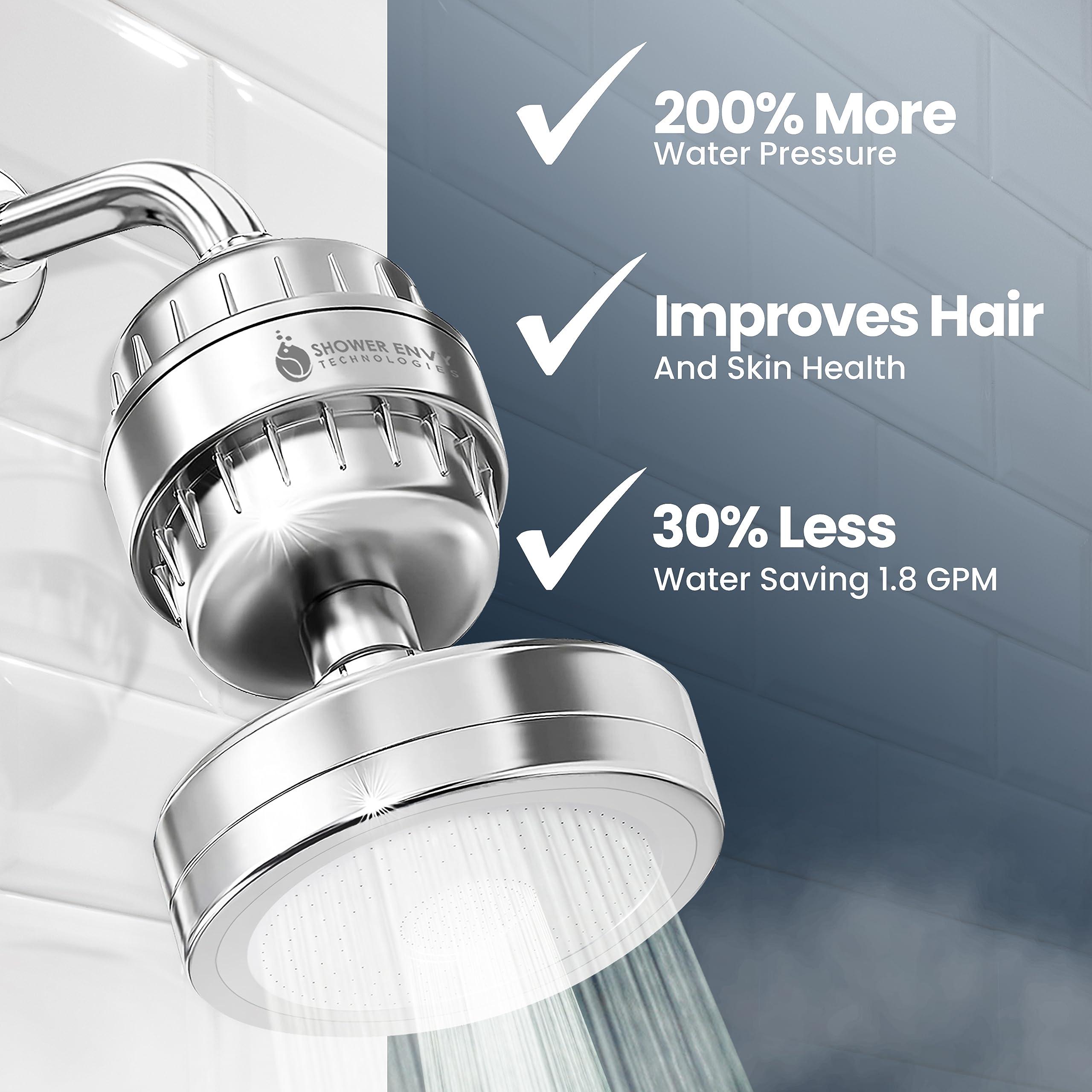 (Official) Shower Envy 5.0 Showerhead By Ecowater - Filtered Shower Head + 15-Stage Shower Filter With Vitamin C + E For Healthy