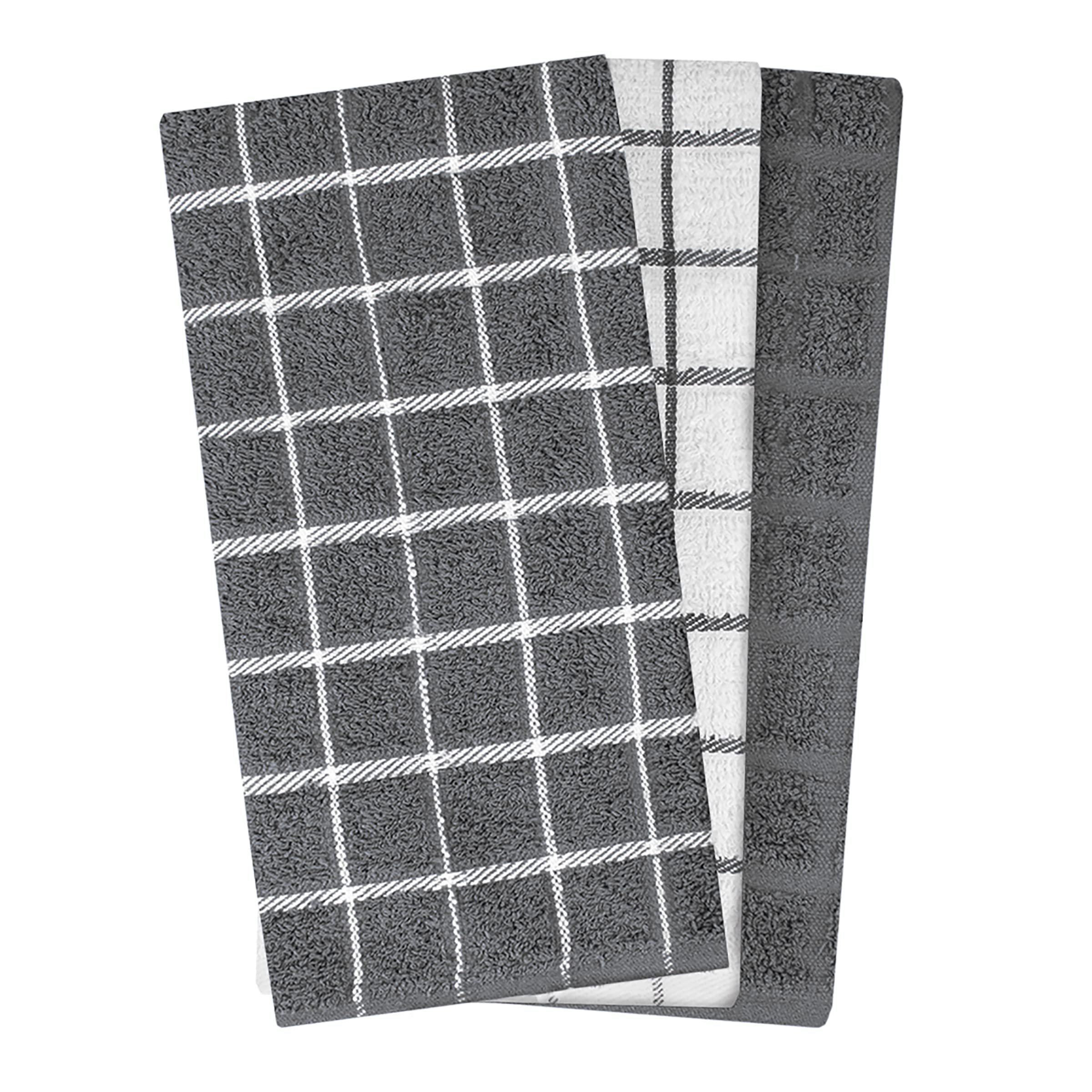 Ritz Terry Check Kitchen Towels: Highly Absorbent & Super Soft - 100% Cotton, Durable Kitchen Cleaning Cloths For Wiping Tables