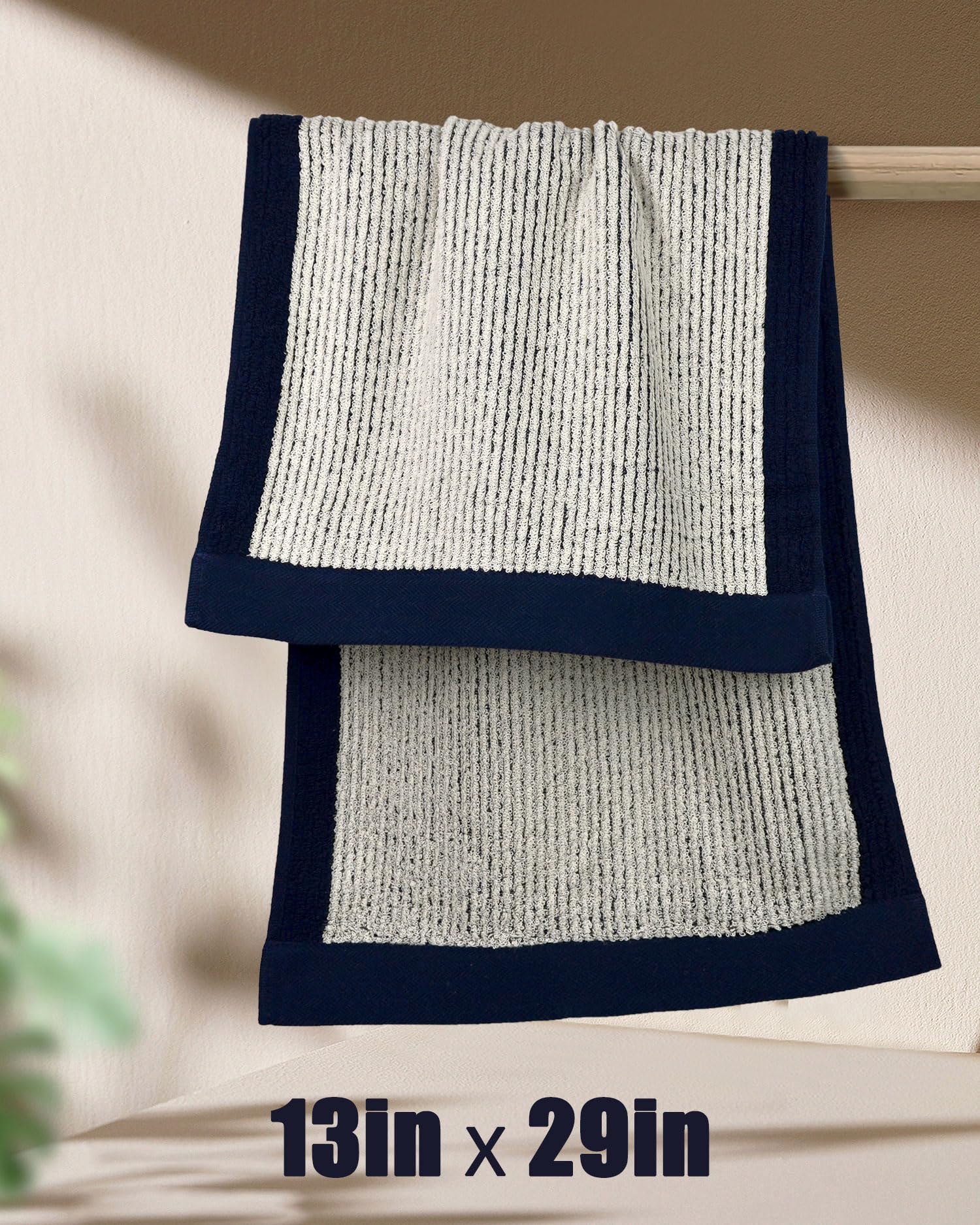 Cleanbear Hand Towels For Bathroom Set Of 4, Jacquard Weave Bath Hand Towels, 28 X 13 Inches, Navy-Blue