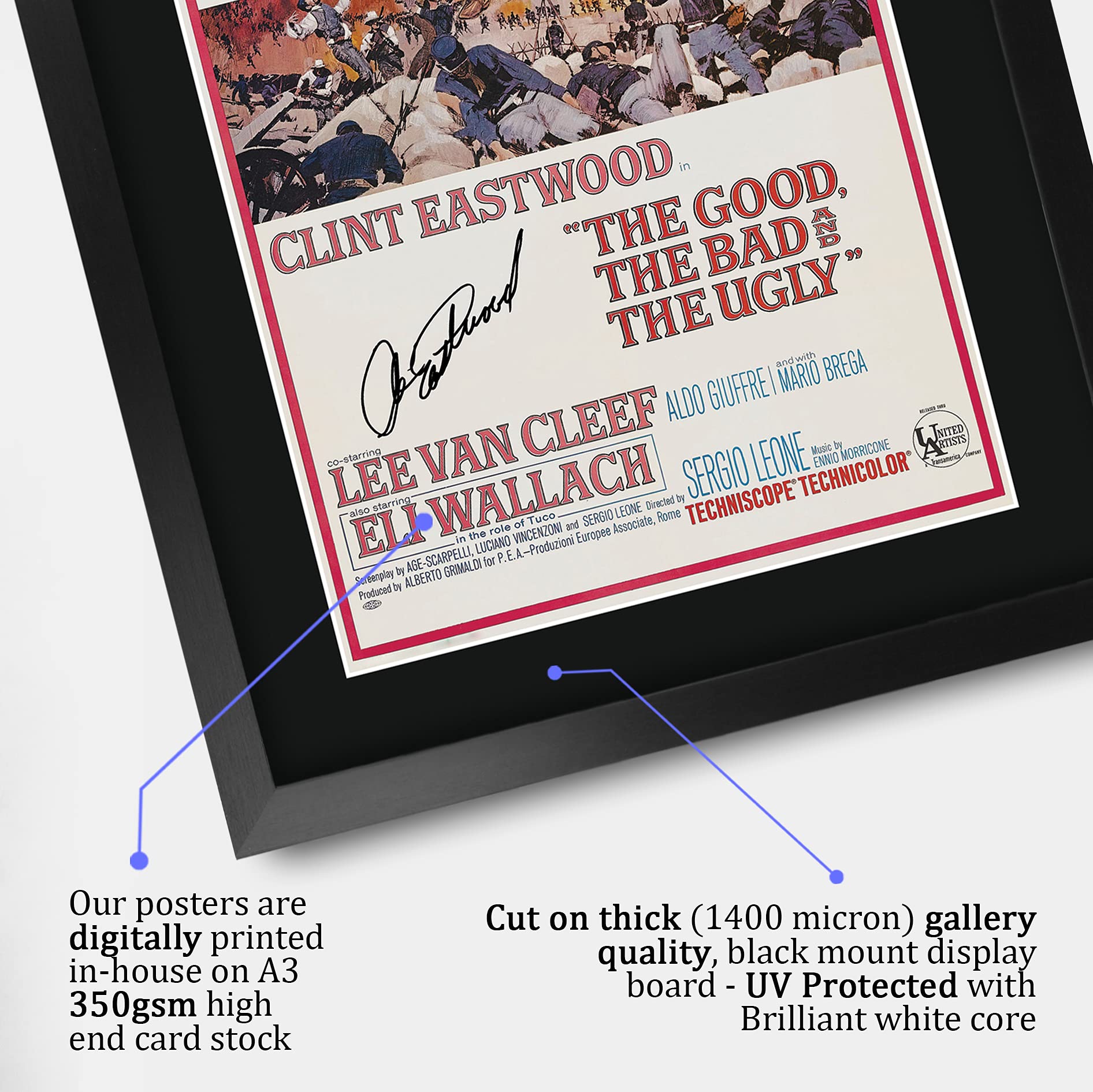 Hwc Trading The Good, The Bad & The Ugly Movie Poster Clint Eastwood Signed 16 X 12 Inch Framed Gift Printed Autograph Film Prin