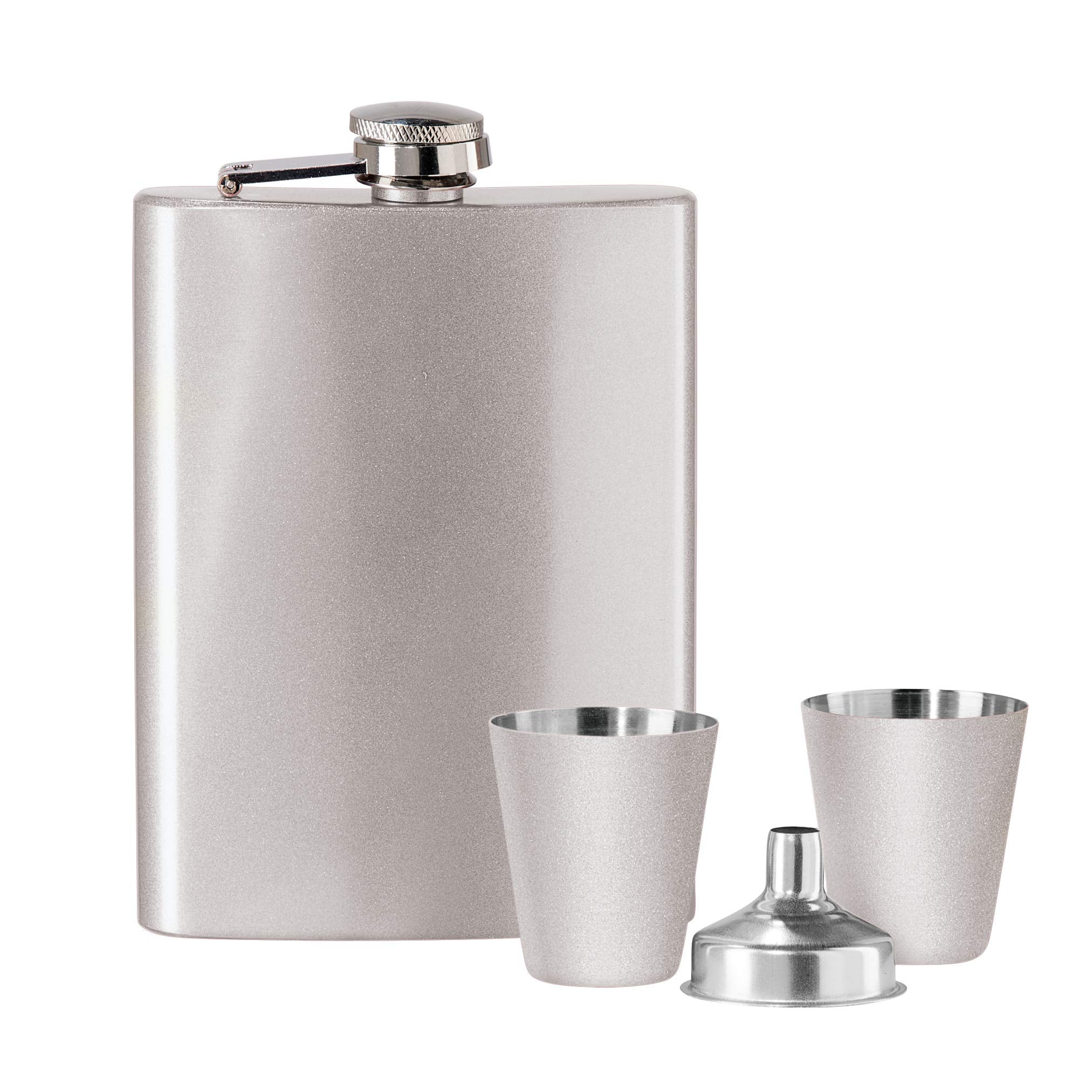 Hip Flask Gift Set w/Funnel & Shot Cups (6 oz)  Silver