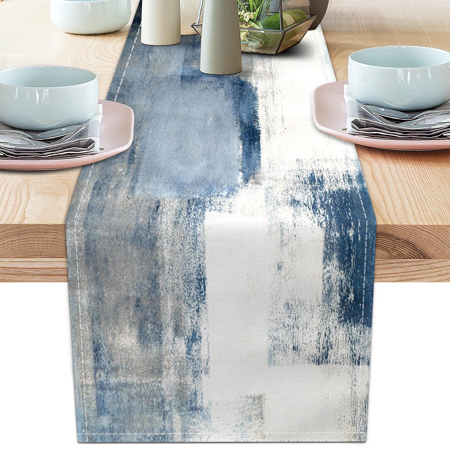 White Gray Table Runners Modern Art Farmhouse Linen Table Runners Dresser Scarves Retro Rustic Style for Party Kitchen Dining Ta