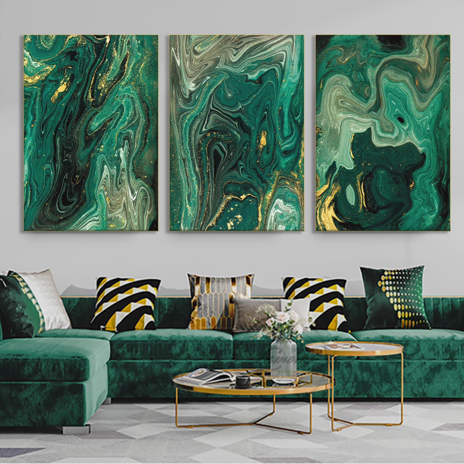 Backymrjcart Modern Abstract Wall Art, Green Marble Poster Canvas, Unframed Wall Art For Living Room Decor