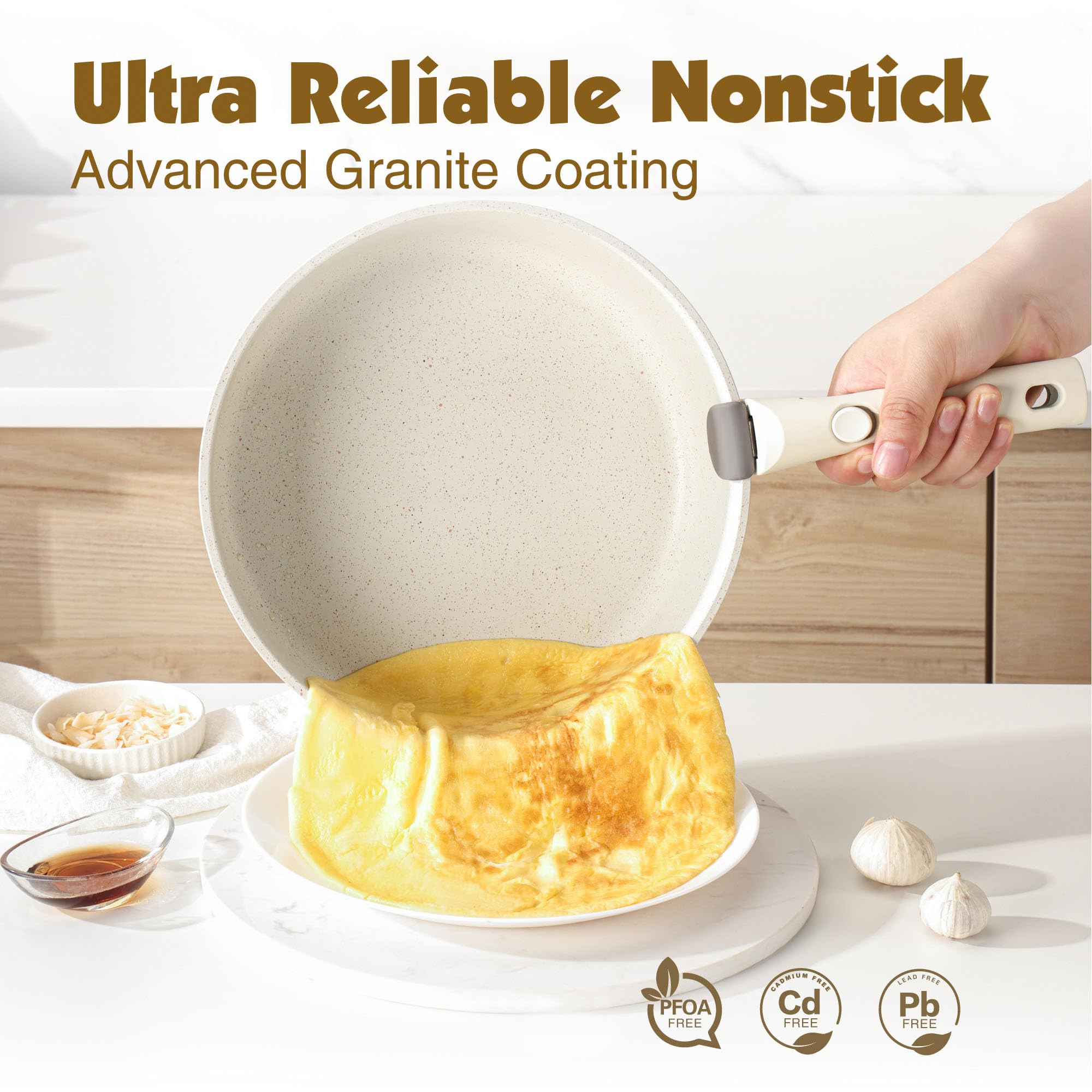 SENSARTE 23 Piece Pots and Pans Set, Nonstick Detachable Handle Cookware, Induction Kitchen Cookware Set with Removable Handle,